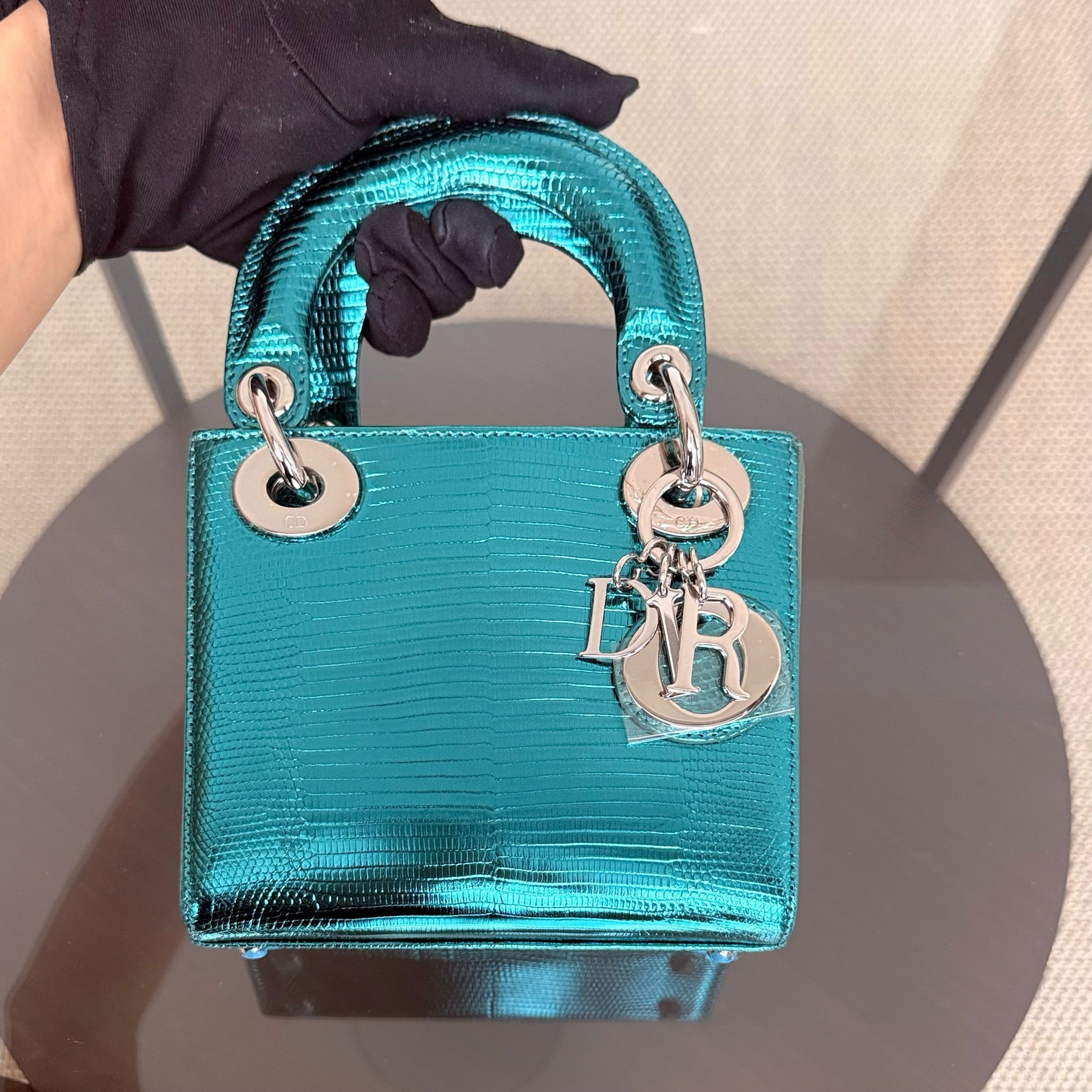 Dior Lady Mini - Exotic Lizard Green Silver Hardware