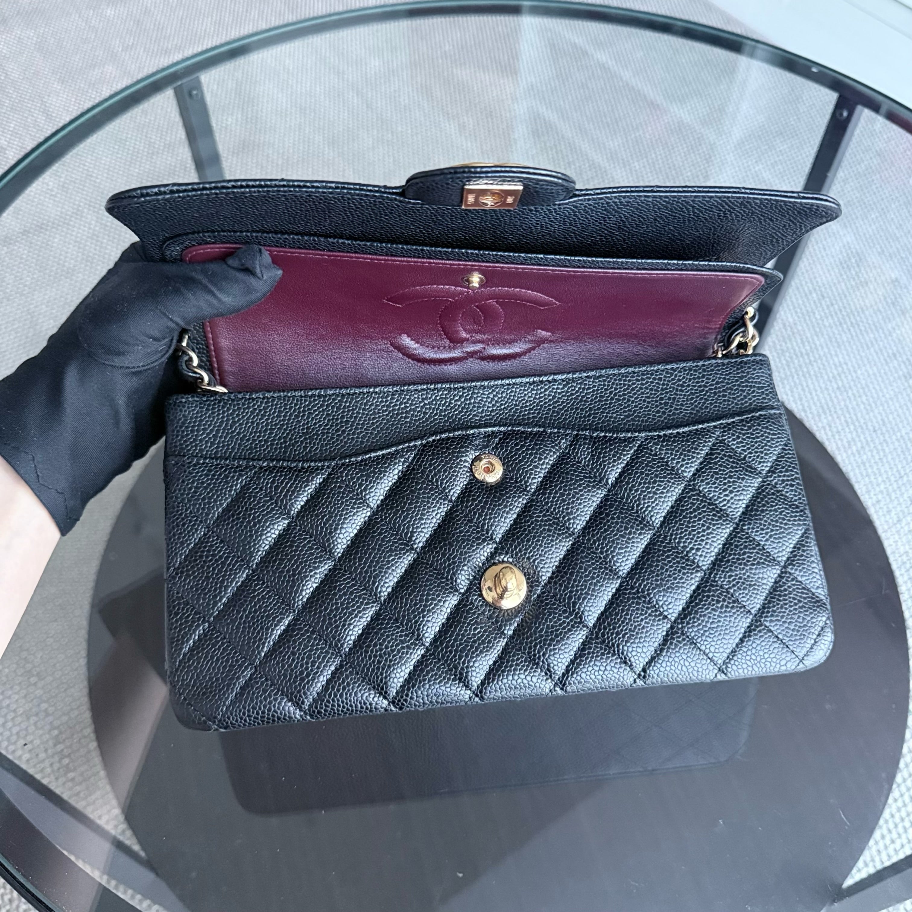 Chanel Classic Flap Medium - 25CM Quilted Caviar Black Gold Hardware Series 18