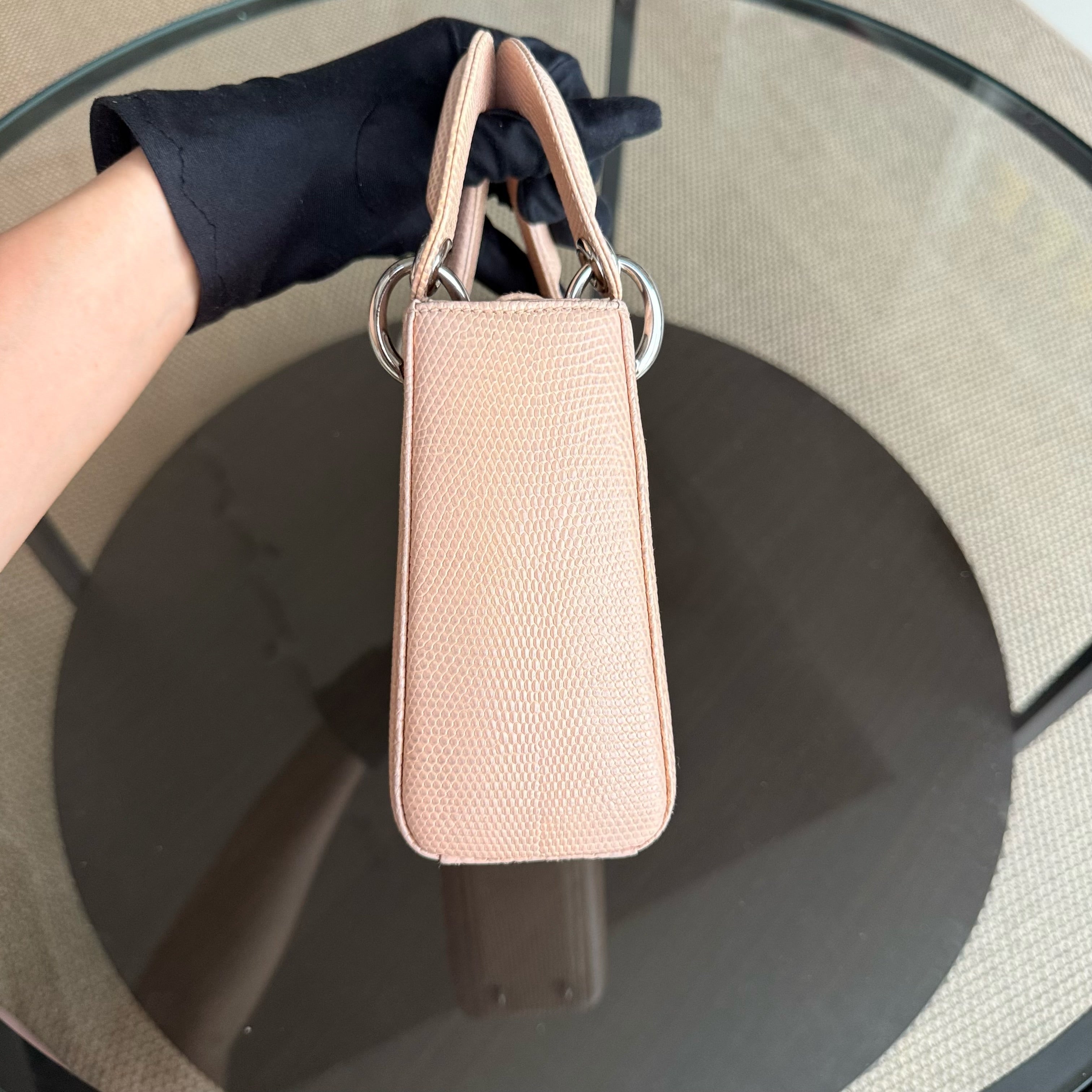 Dior Lady Mini - Exotic Lizard Beige color Silver Hardware