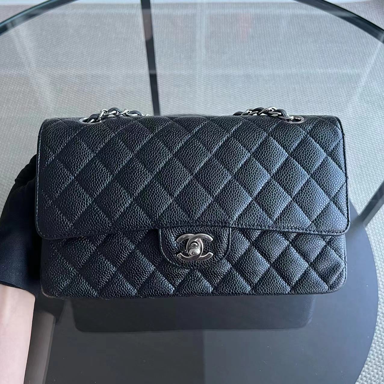 Chanel Classic Flap Medium - Caviar Quilted Grained Calfskin Black Silver Hardware Series 13