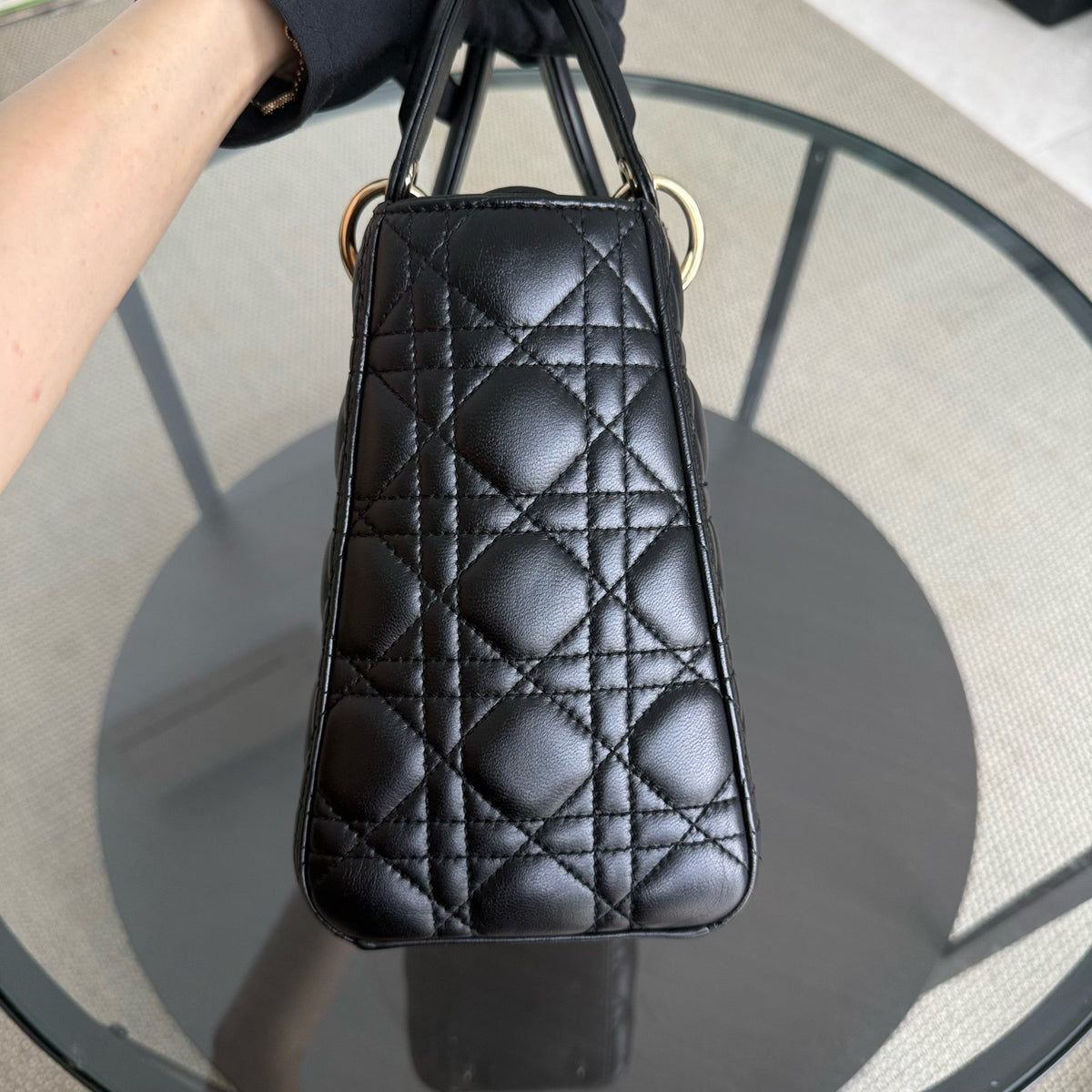 Dior Lady Medium - Flap Open Cannage Lambskin Black Gold Hardware NO STRAP