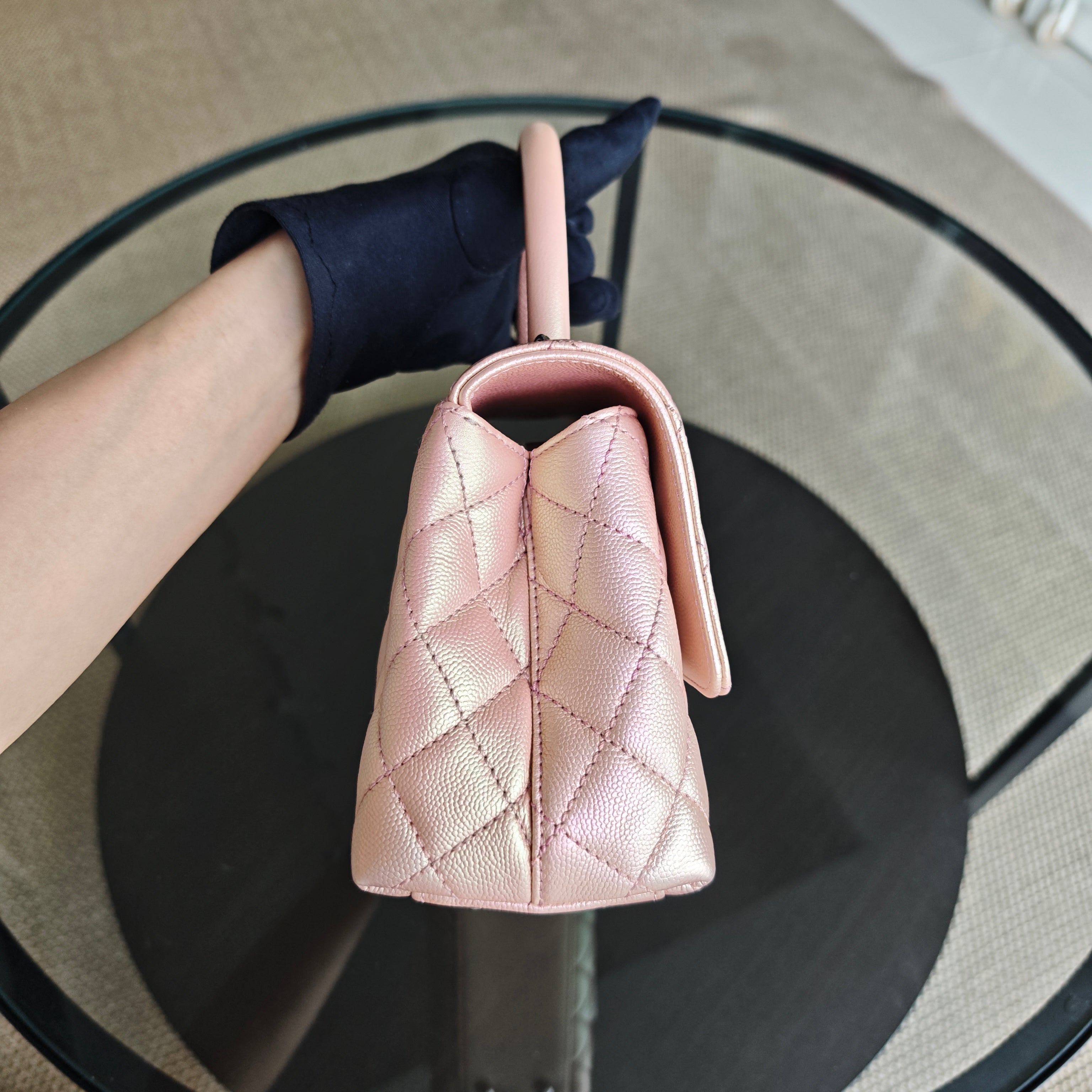 Chanel Coco Handle Small - Caviar Quilted Irridescent Pink Gold Hardware Microchip