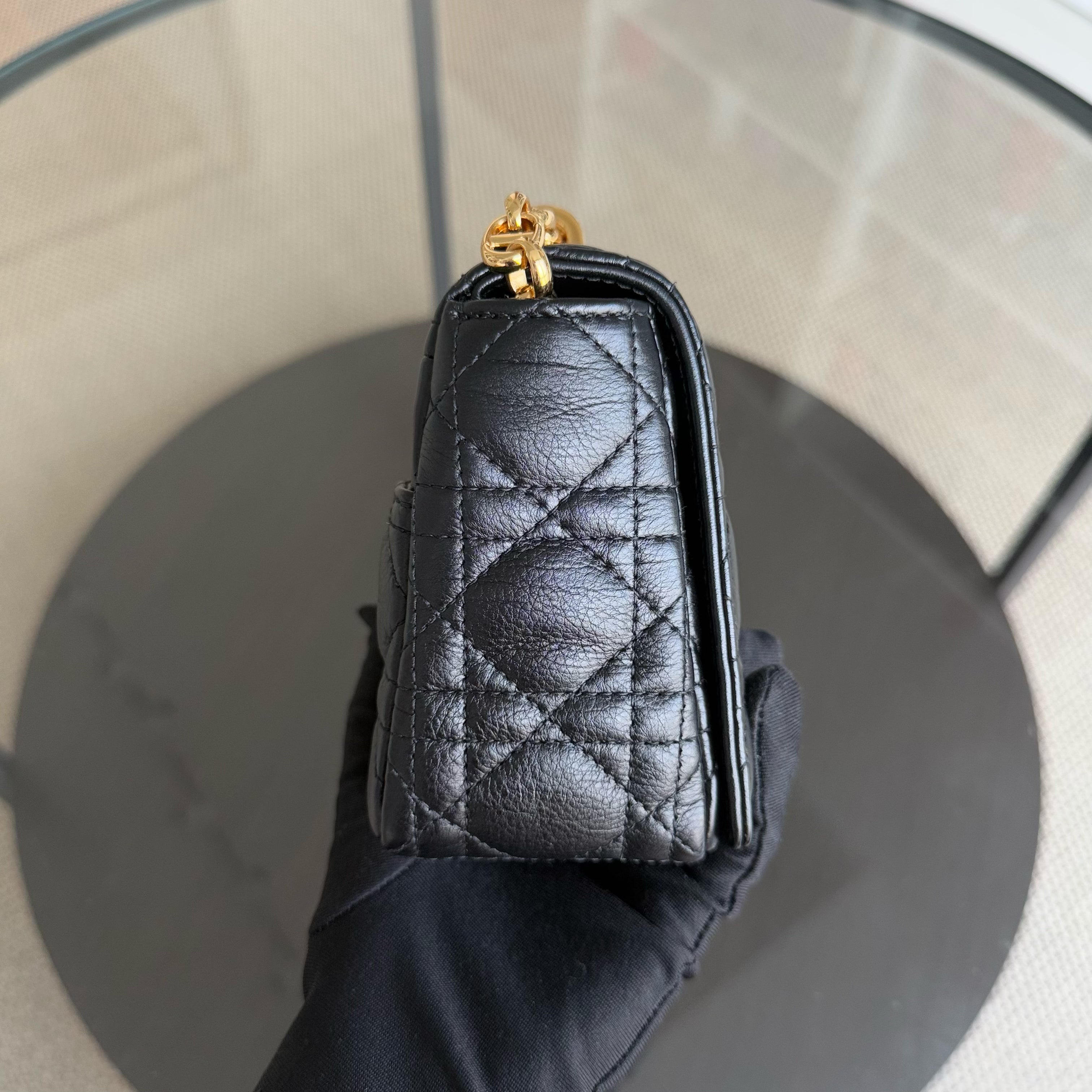 Dior Caro Small - Cannage Calfskin Black Gold Hardware