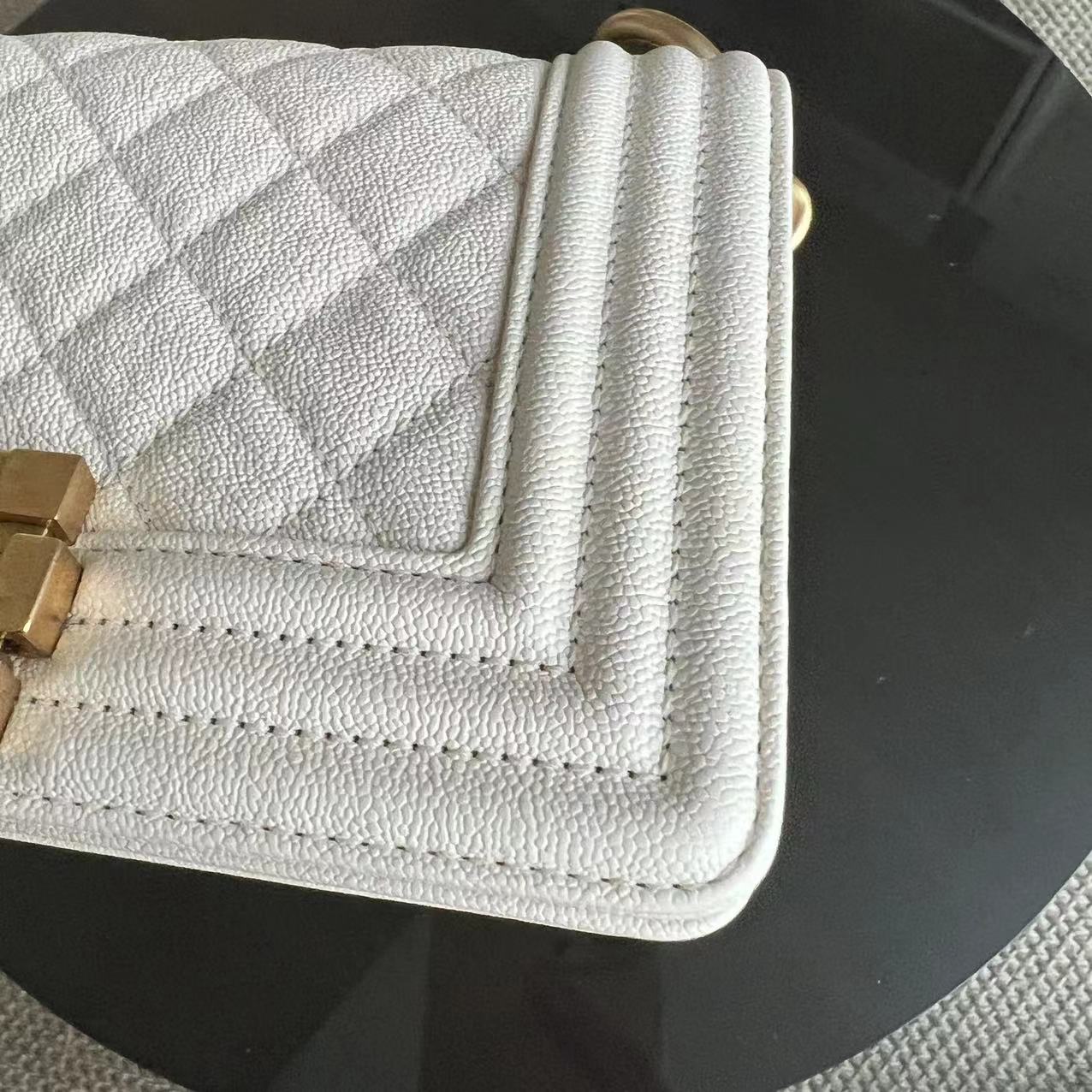 *Full Set, Receipt* Caviar Le Boy Small Quilted Cream White Golden Hardware Series 27