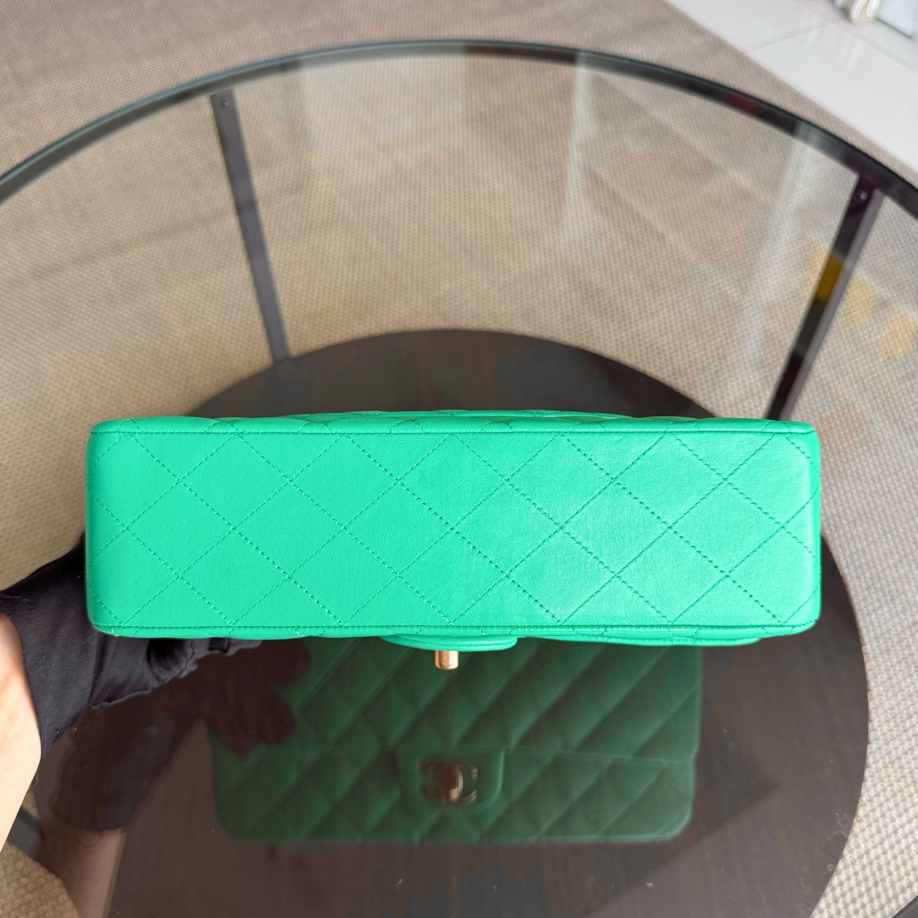 Chanel Classic Flap Medium - 25CM Quilted Lambskin Green Gold Hardware Series 18