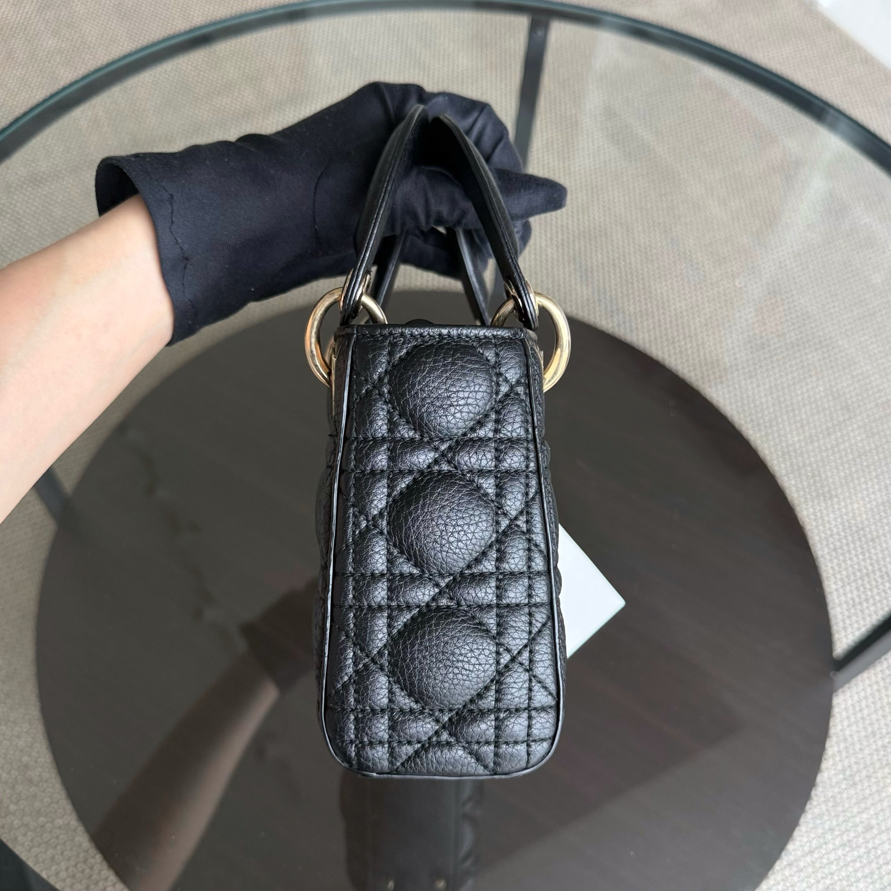 Dior Lady Mini - Cannage Caviar Black Gold Hardware
