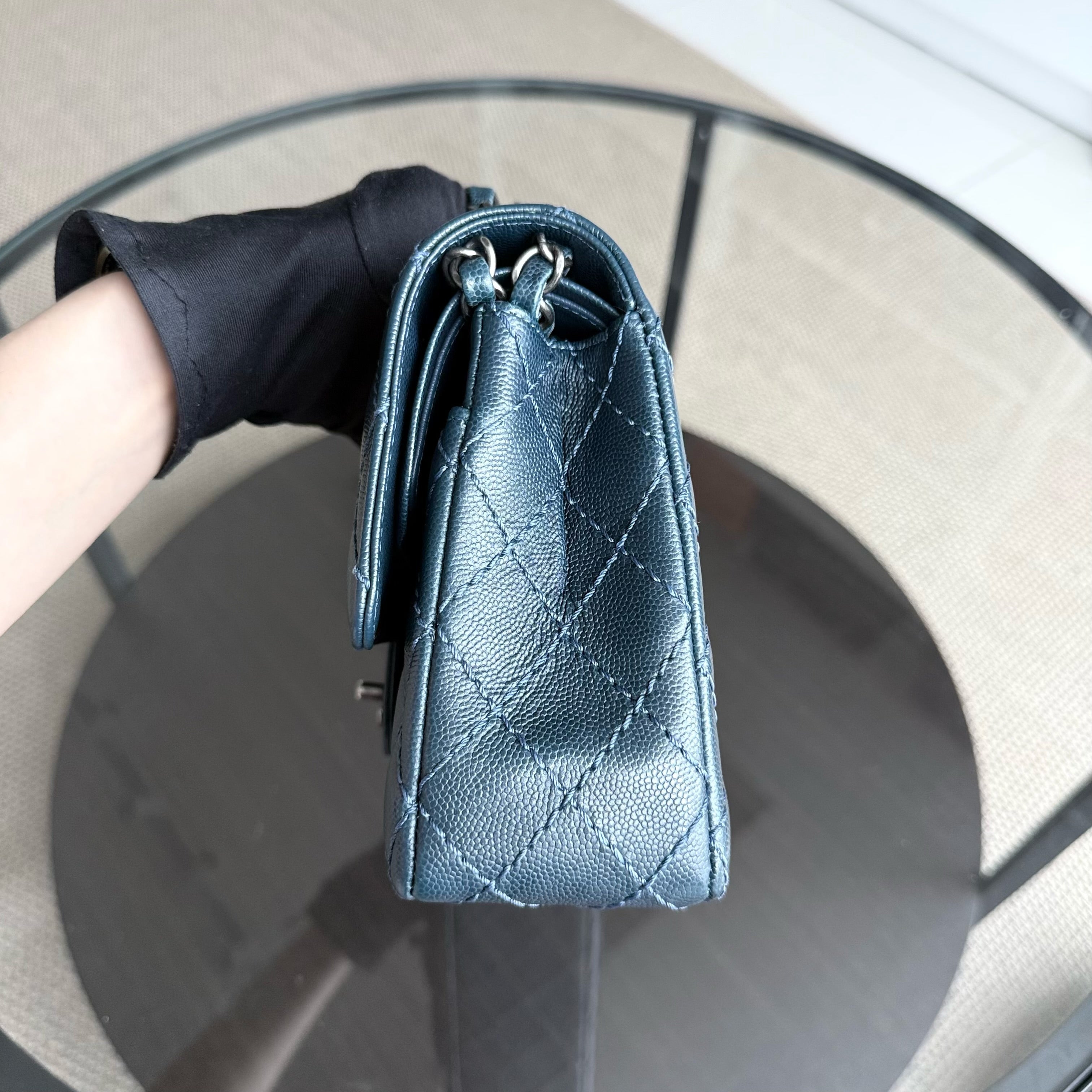 Chanel Classic Flap Medium - Caviar 25CM Quilted Grained Calfskin Dark Blue Silver Hardware Series 23
