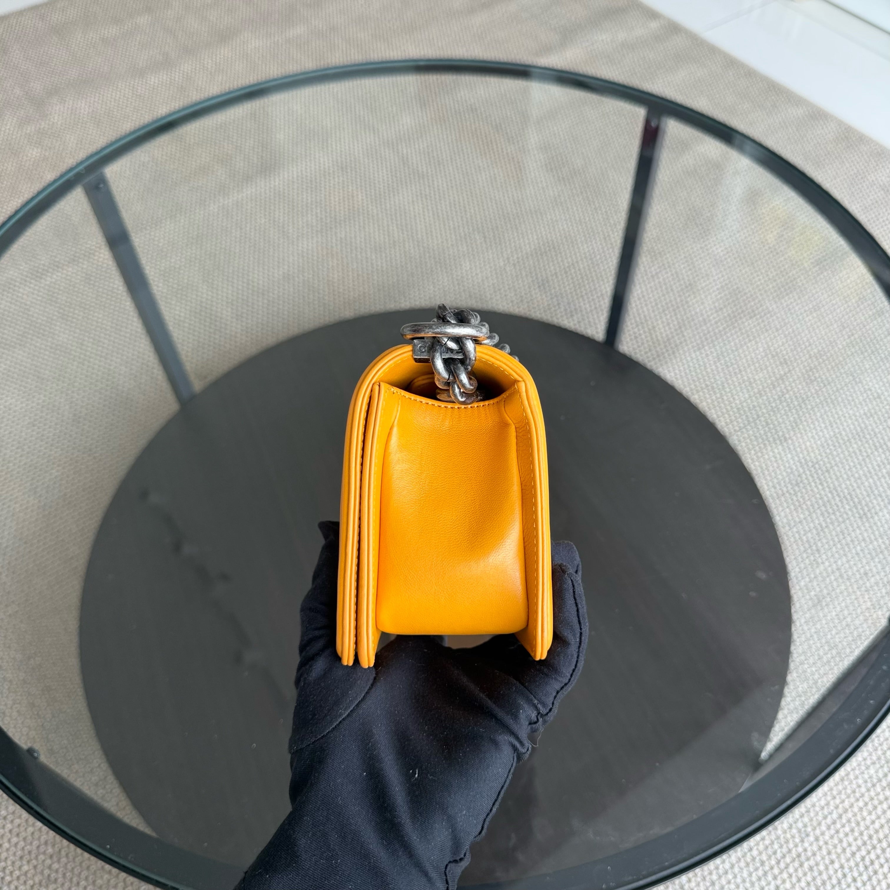 Chanel Boy Small - Small Stingray Yellow Mustard Ruthenium Silver Hardware Series 21