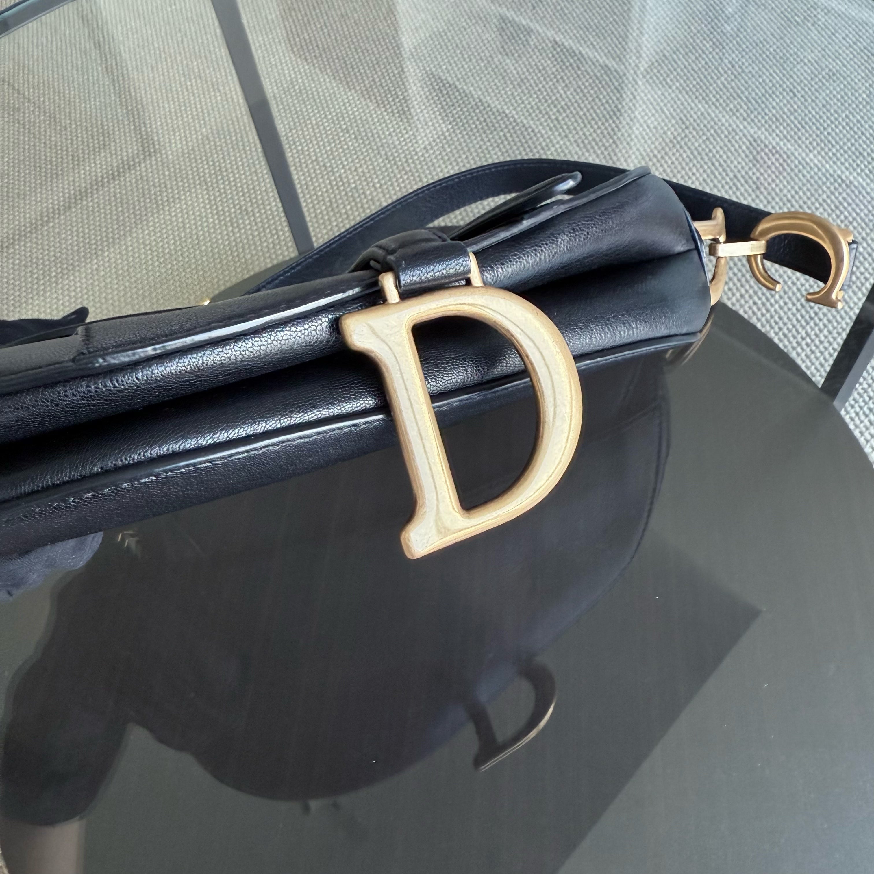 Dior Saddle Medium - 25CM Calfskin Black Gold Hardware