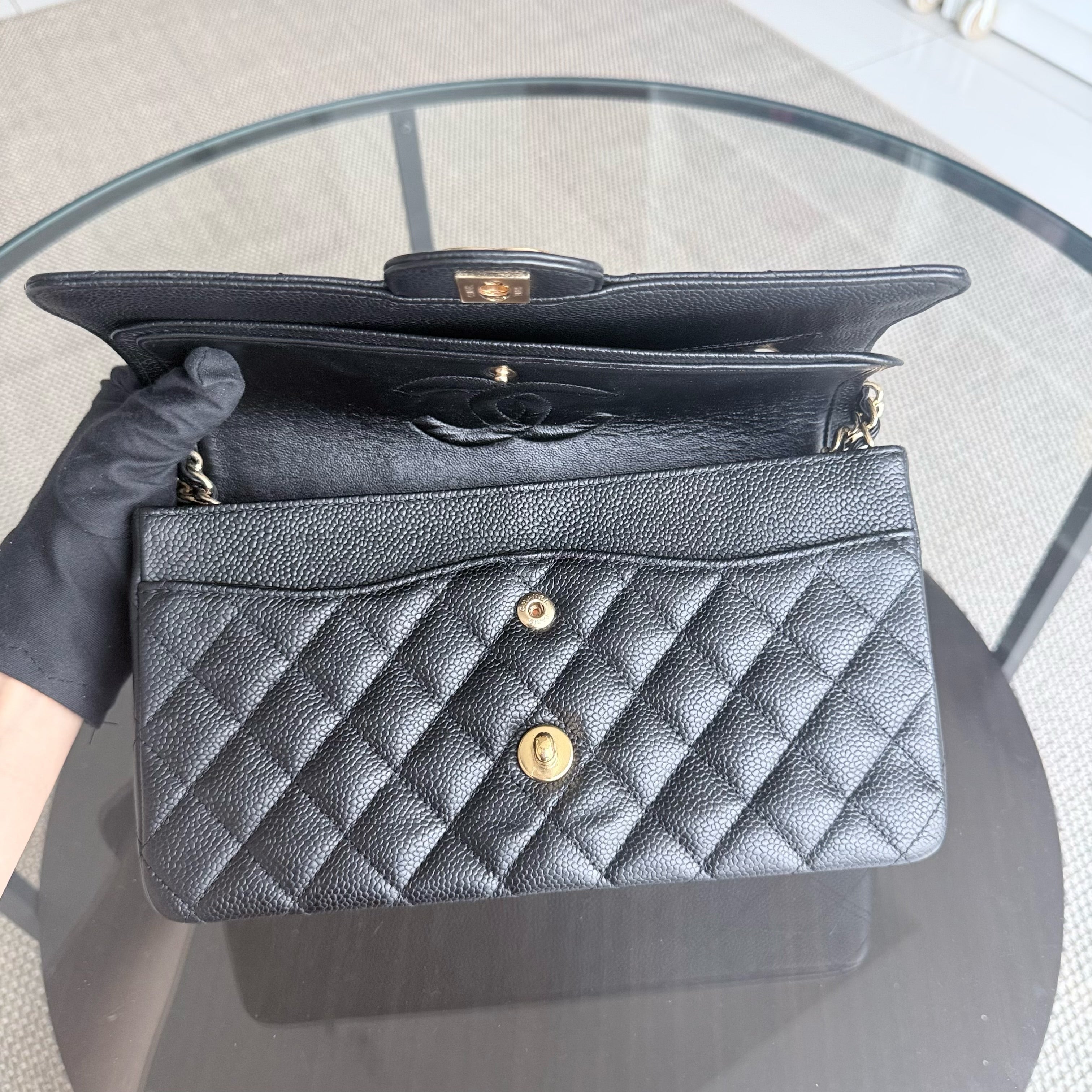 Chanel Classic Flap Medium - Caviar 25CM Quilted Double Flap Black Gold Hardware Series 12