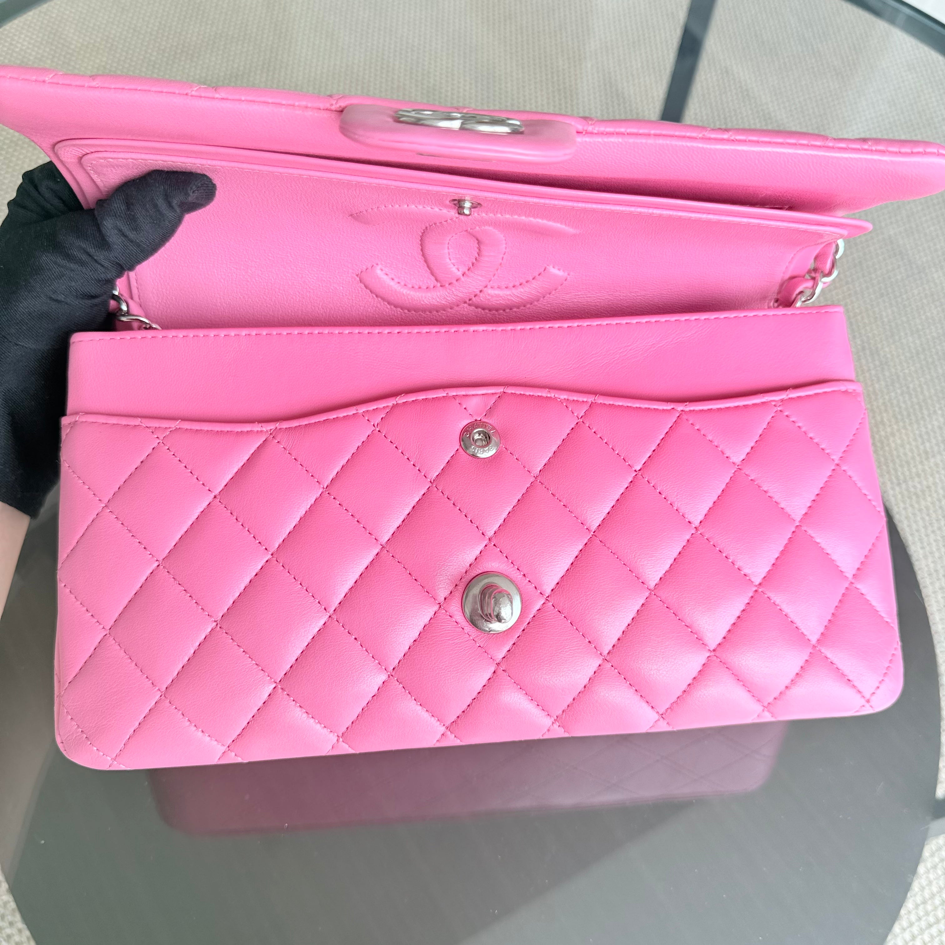 Chanel Classic Flap Medium - 25CM Quilted Lambskin Pink Silver Hardware Series 27