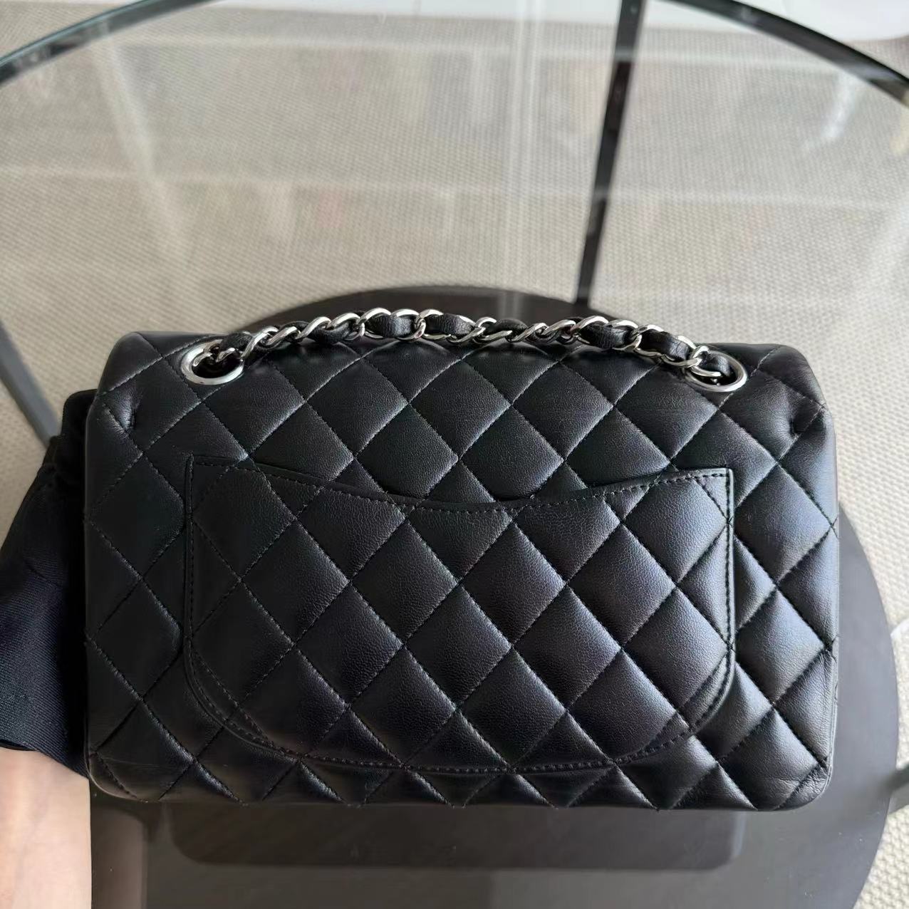 *Full Set, Receipt* Chanel Classic Flap Small - 23CM Quilted Lambskin Black Silver Hardware Series 27