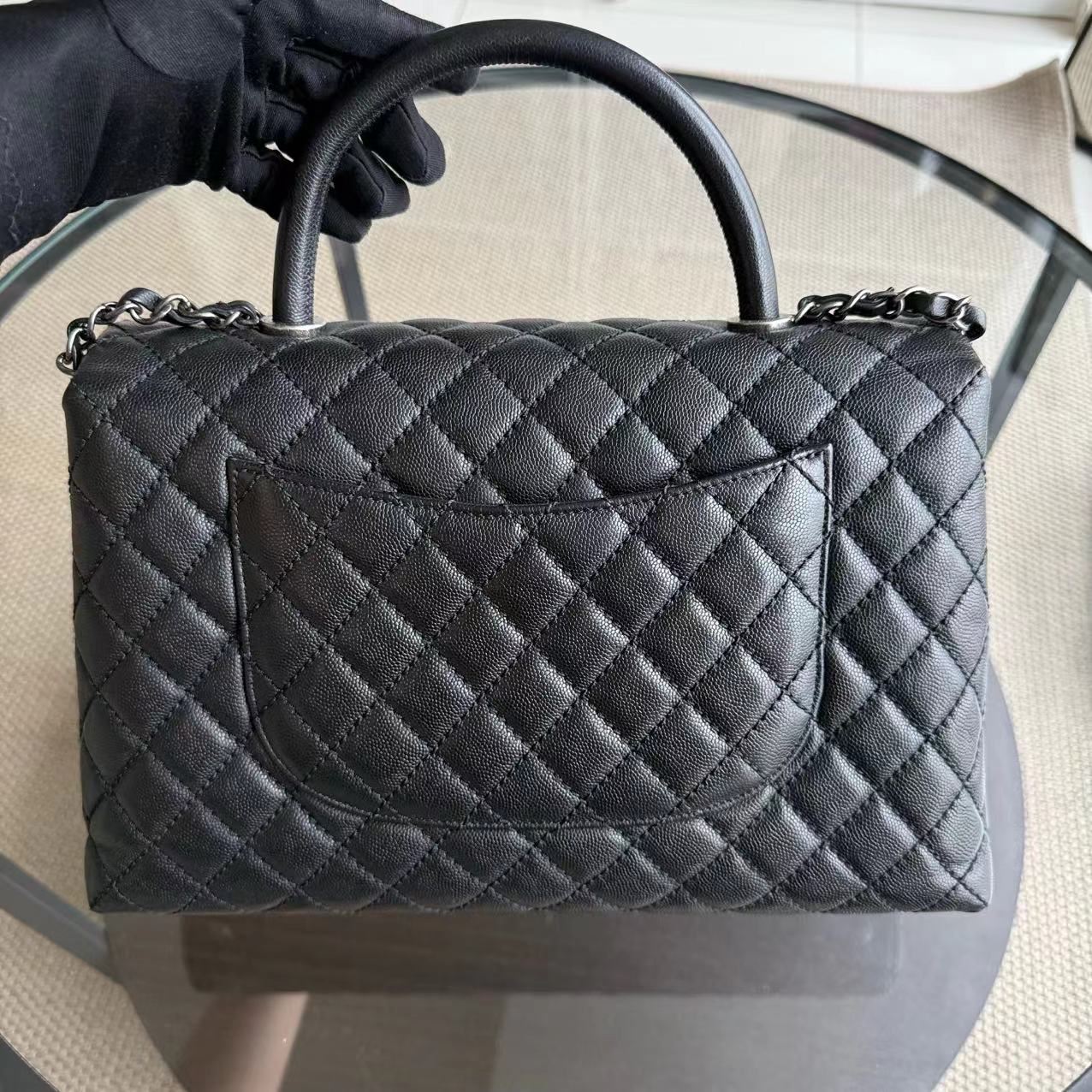 Chanel Coco Handle Caviar Large Quilted Black Silver Hardware Series 21