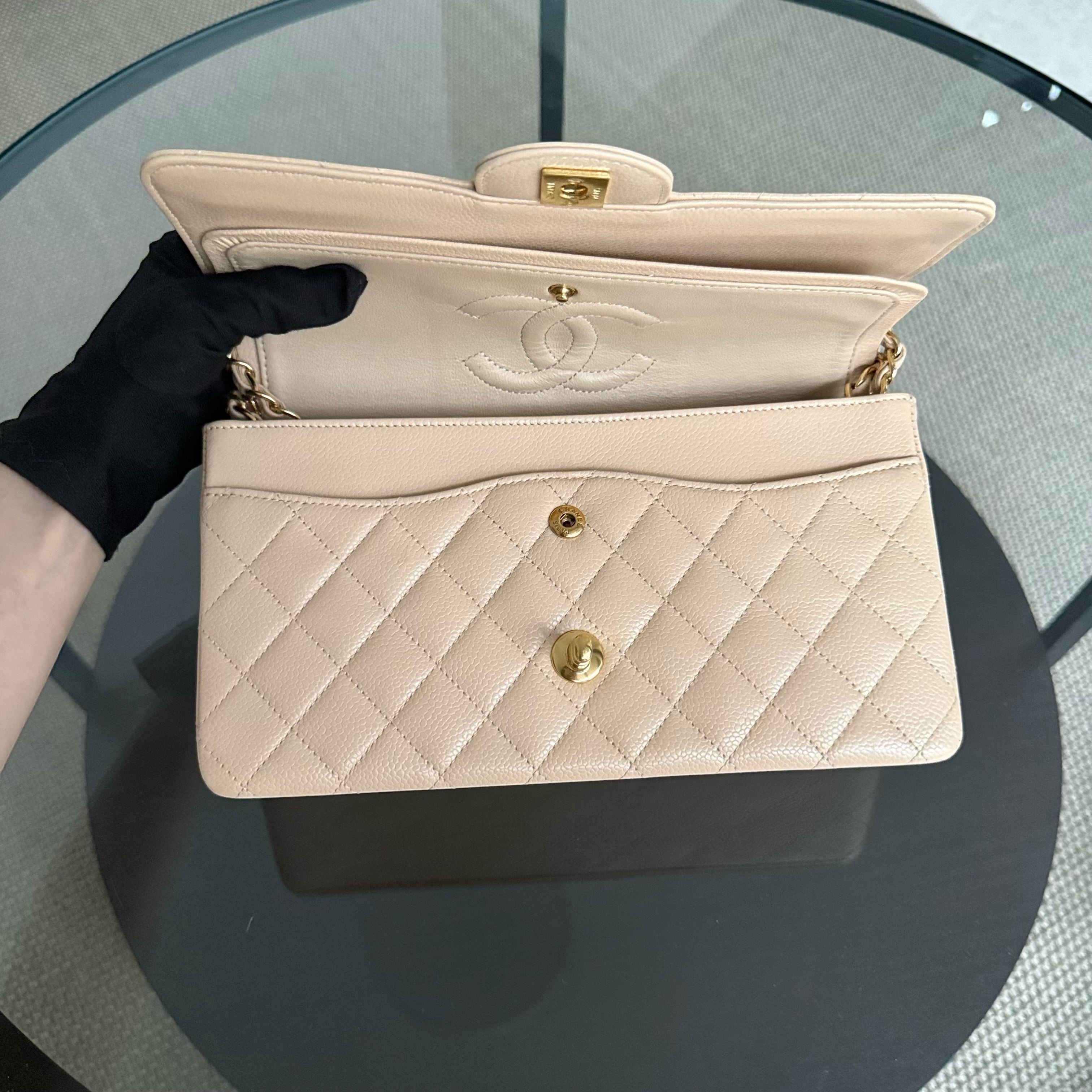 Chanel Classic Flap Medium - Caviar 25CM Quilted Beige Gold Hardware Series 15