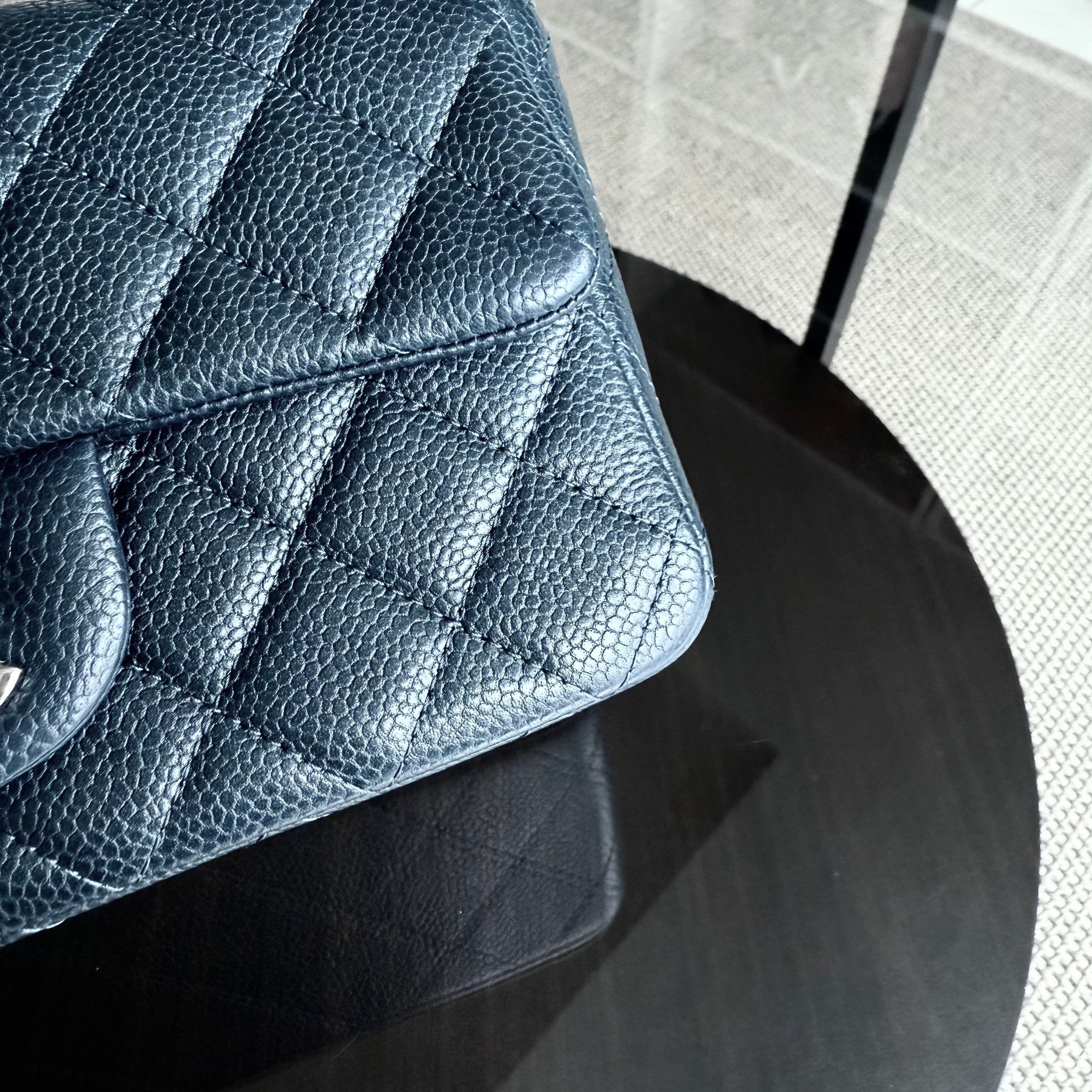 Chanel Classic Flap Mini - Caviar 20CM Rectangle Quilted Dark Green Blue Silver Hardware Series 20