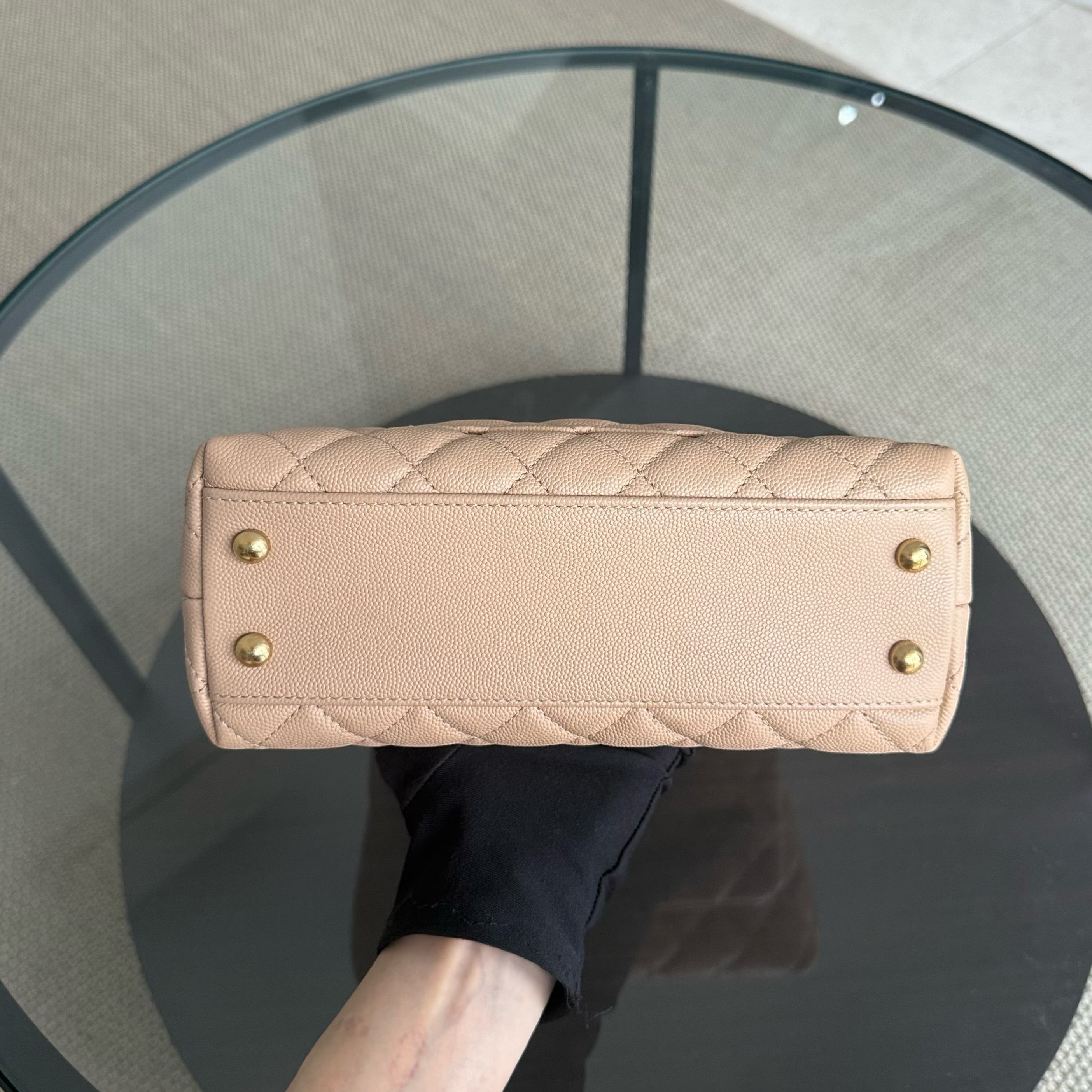 Chanel Coco Handle Small - Caviar Quilted Beige Lizard Handle Gold Hardware Series 24