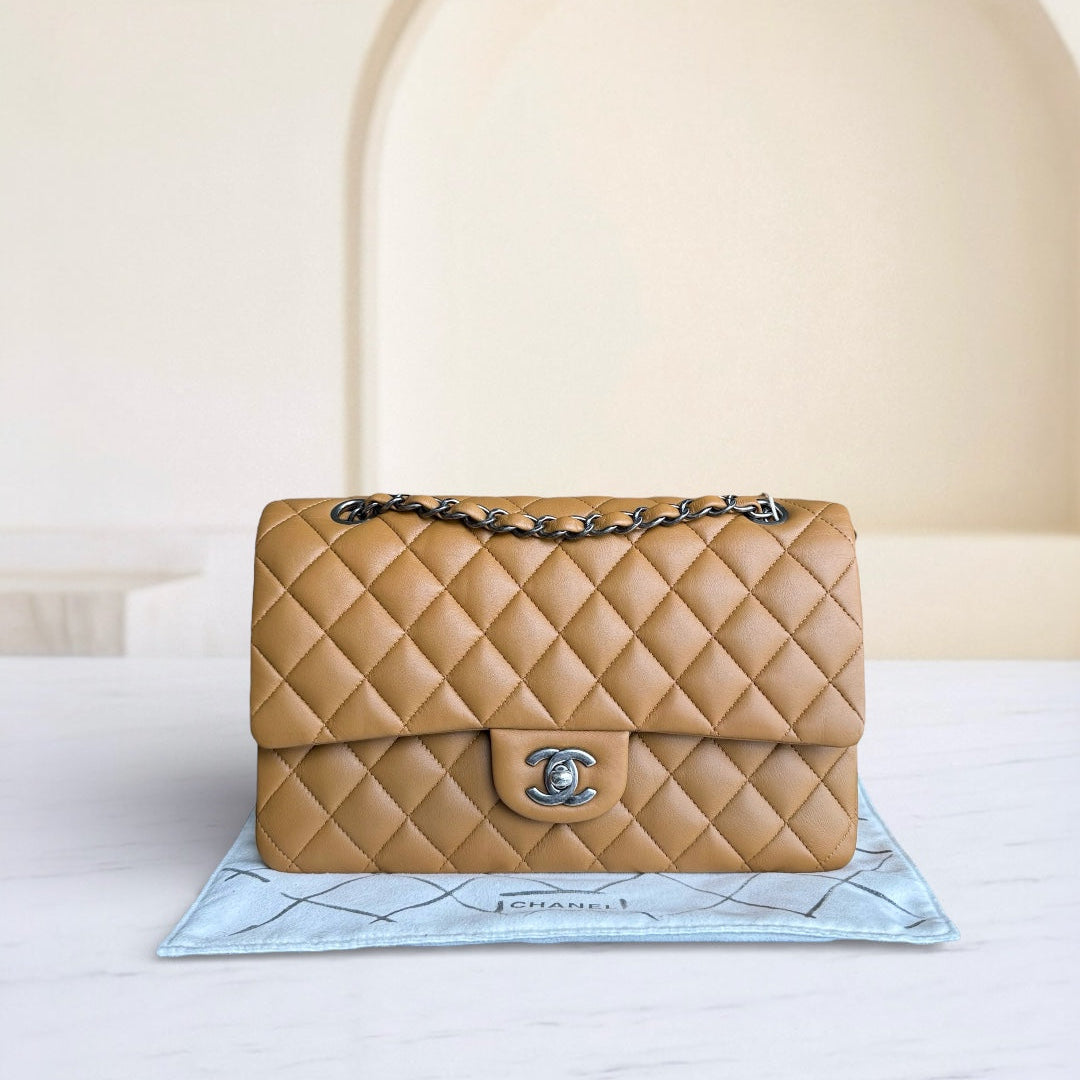 Chanel Classic Flap Medium - 25CM Quilted Lambskin Caramel Silver Hardware Series 19