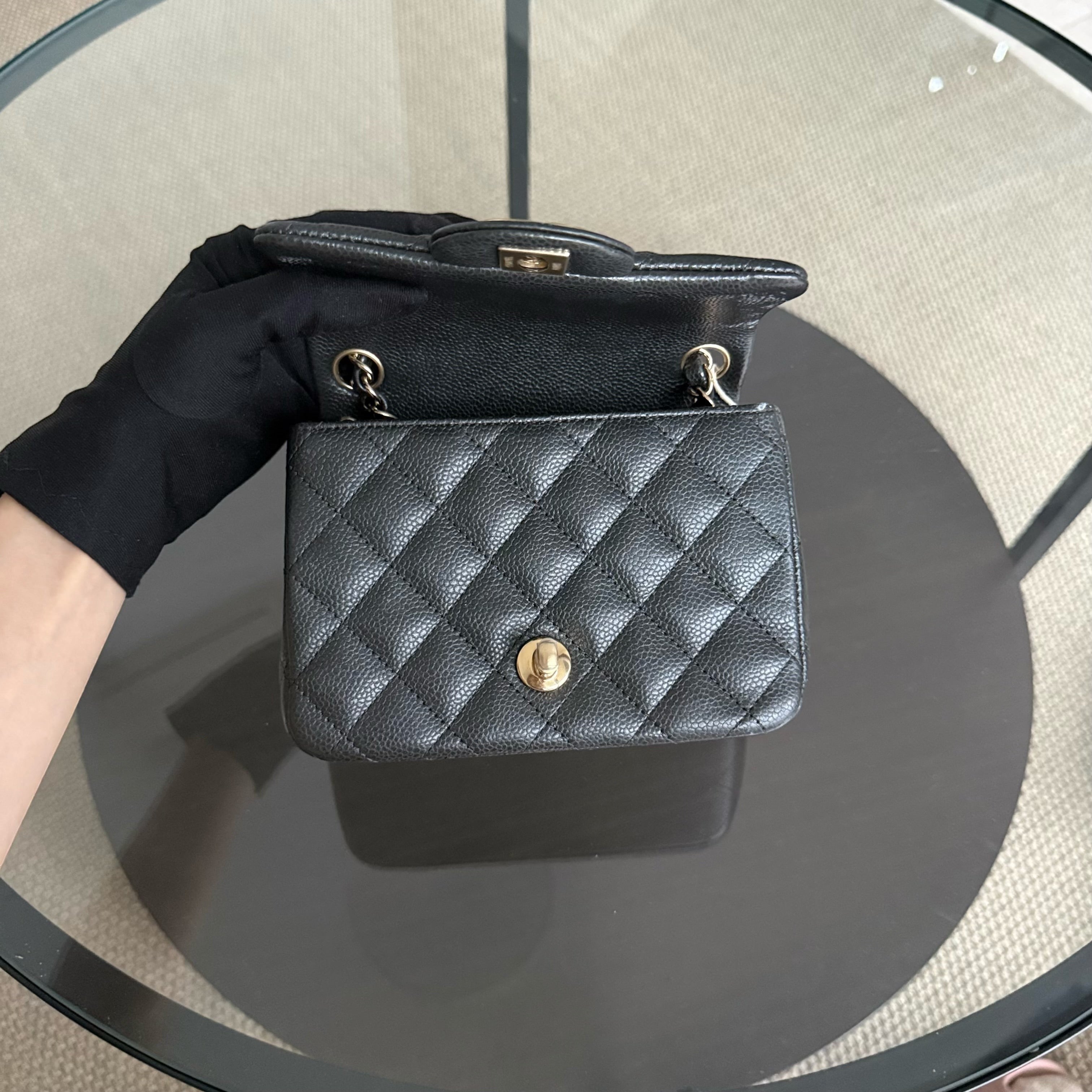 Chanel Classic Flap Mini Square - Caviar Quilted Black Gold Hardware Series 25