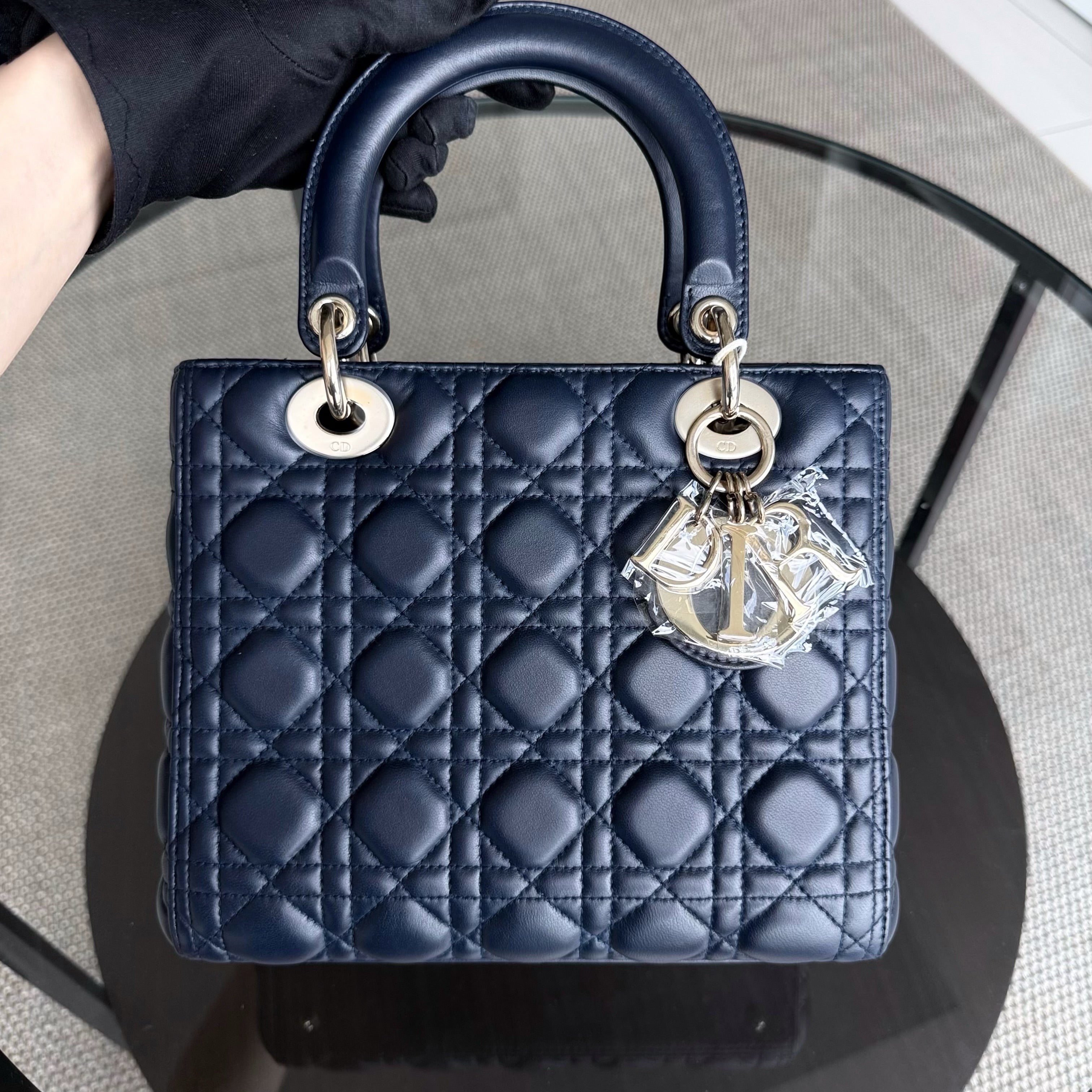 Dior Lady Medium - Cannage Lambskin Dark Blue Gold Hardware Adjustable Strap