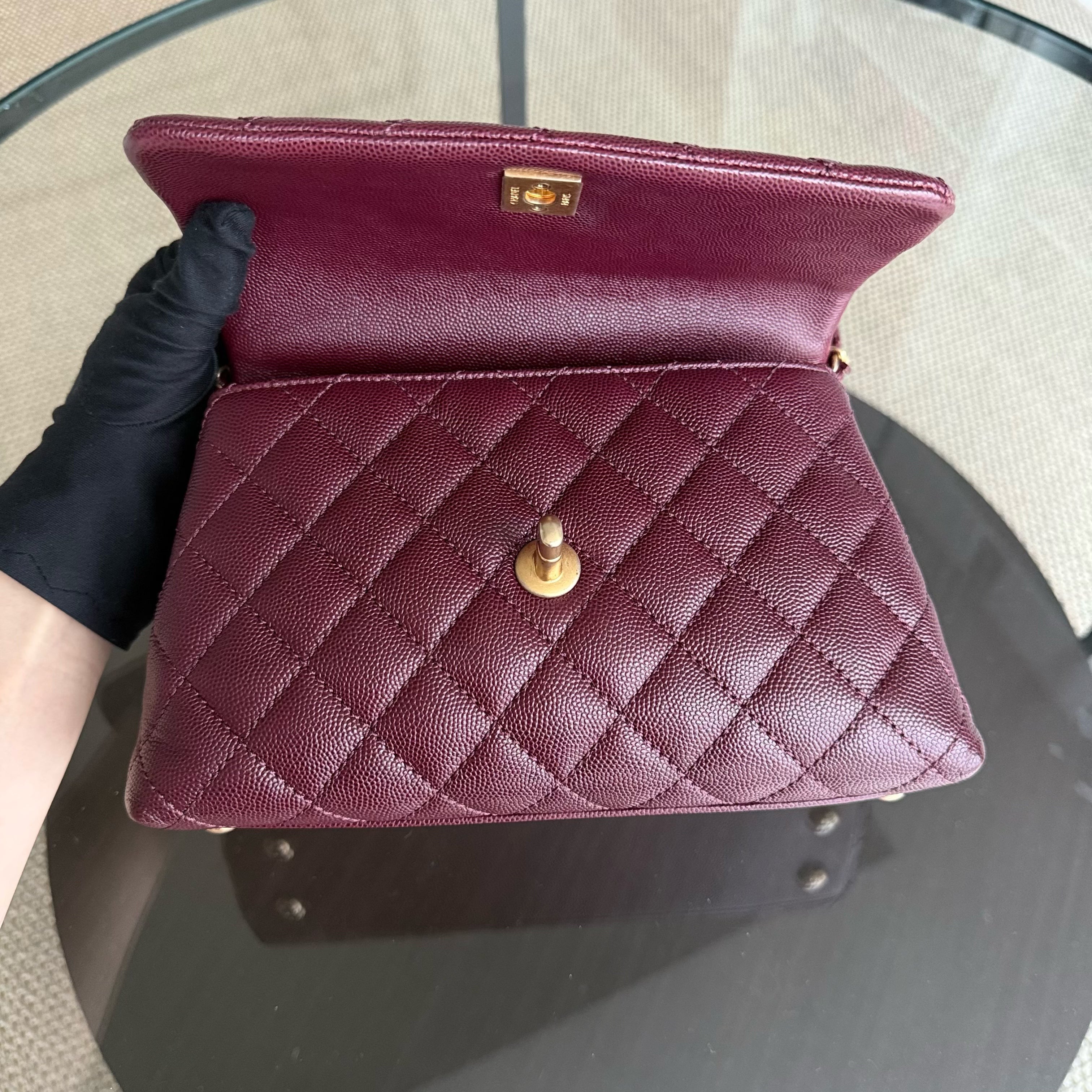 Chanel Coco Handle Small - Caviar Quilted Lizard Burgundy Dark Red Gold Hardware Series 26