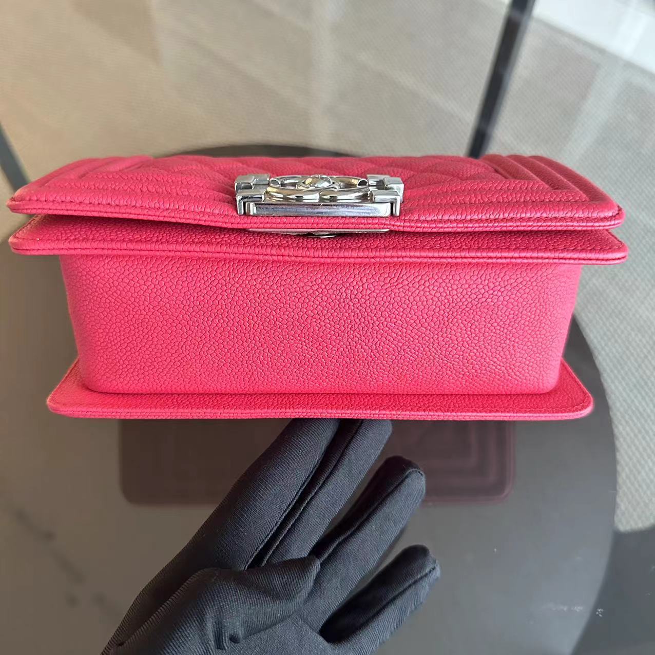 Chanel Boy Small - Hot Pink Quilted Caviar Grained Calfskin with Silver Hardware Series 25