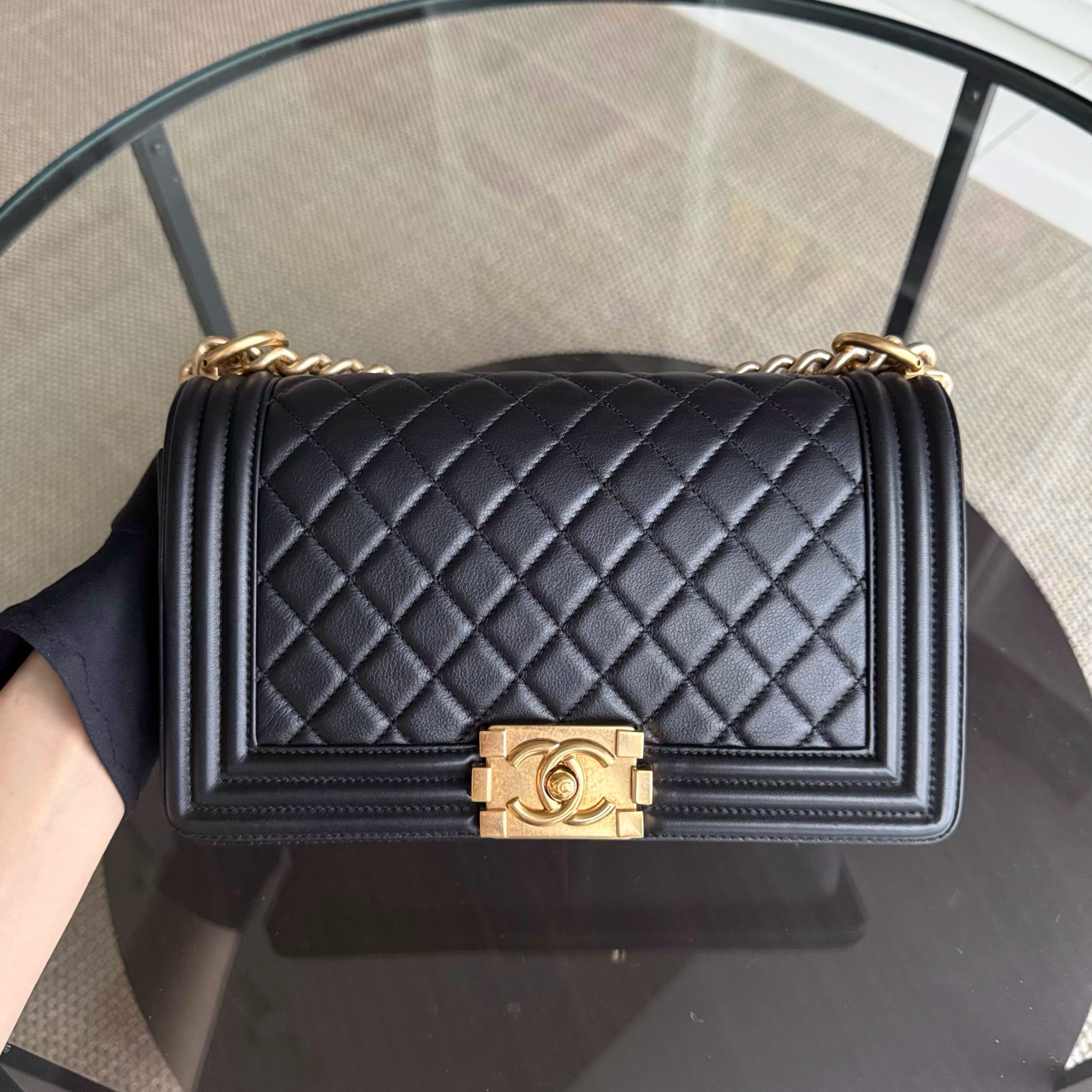 Chanel Boy Medium - Calfskin 25CM Quilted Black Gold Hardware Series 20