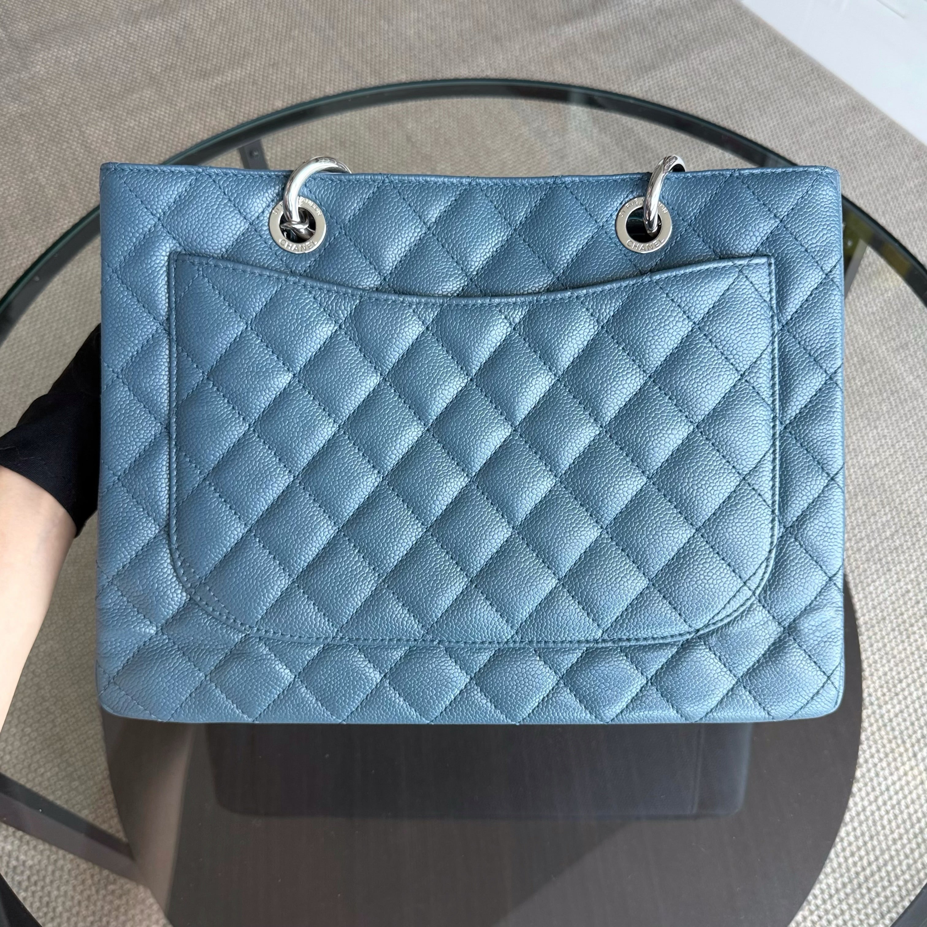 Chanel GST Grand Shopping Tote - Caviar Quilted Grained Calfskin Blue Silver Hardware Series 19