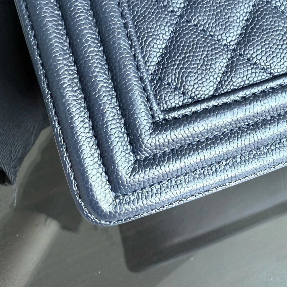 Chanel Boy Medium - Caviar 25CM Quilted Dark Blue Gold Hardware Series 25