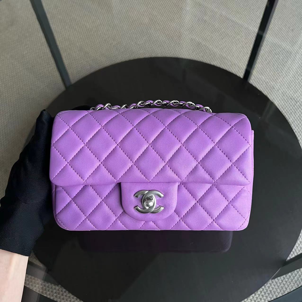 *Full Set, Receipt* Chanel Classic Flap Mini - 20CM Rectangle Quilted Lambskin Purple Silver Hardware Series 29