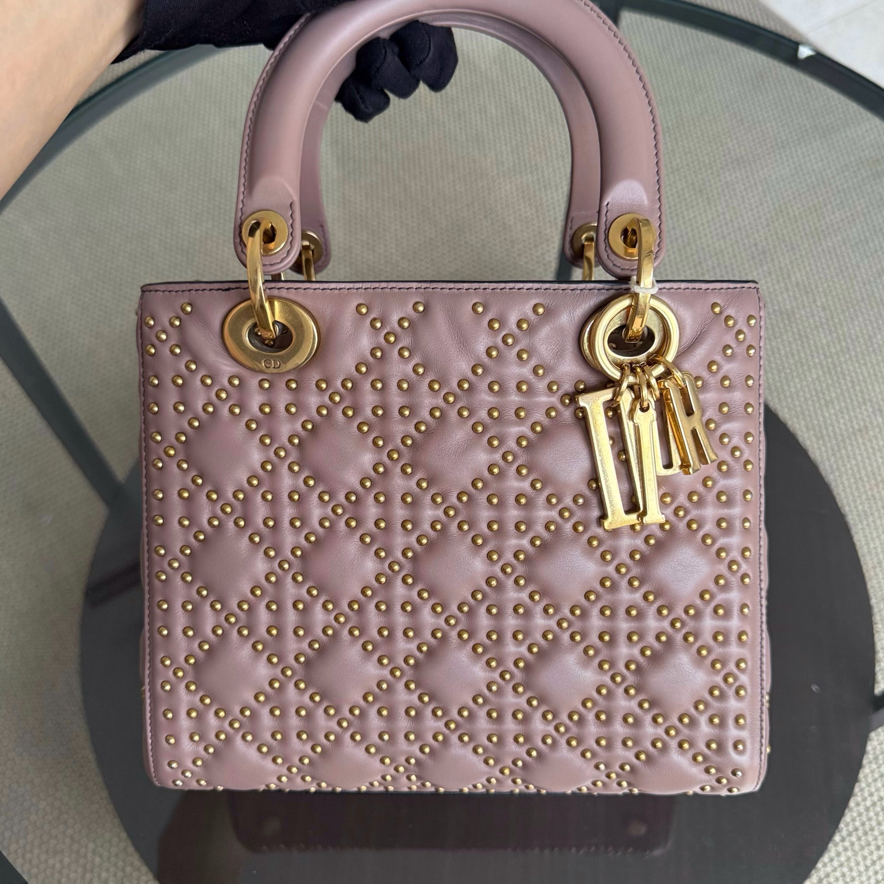 Dior Lady Medium Flap - Studded Cannage Blush Gold Hardware