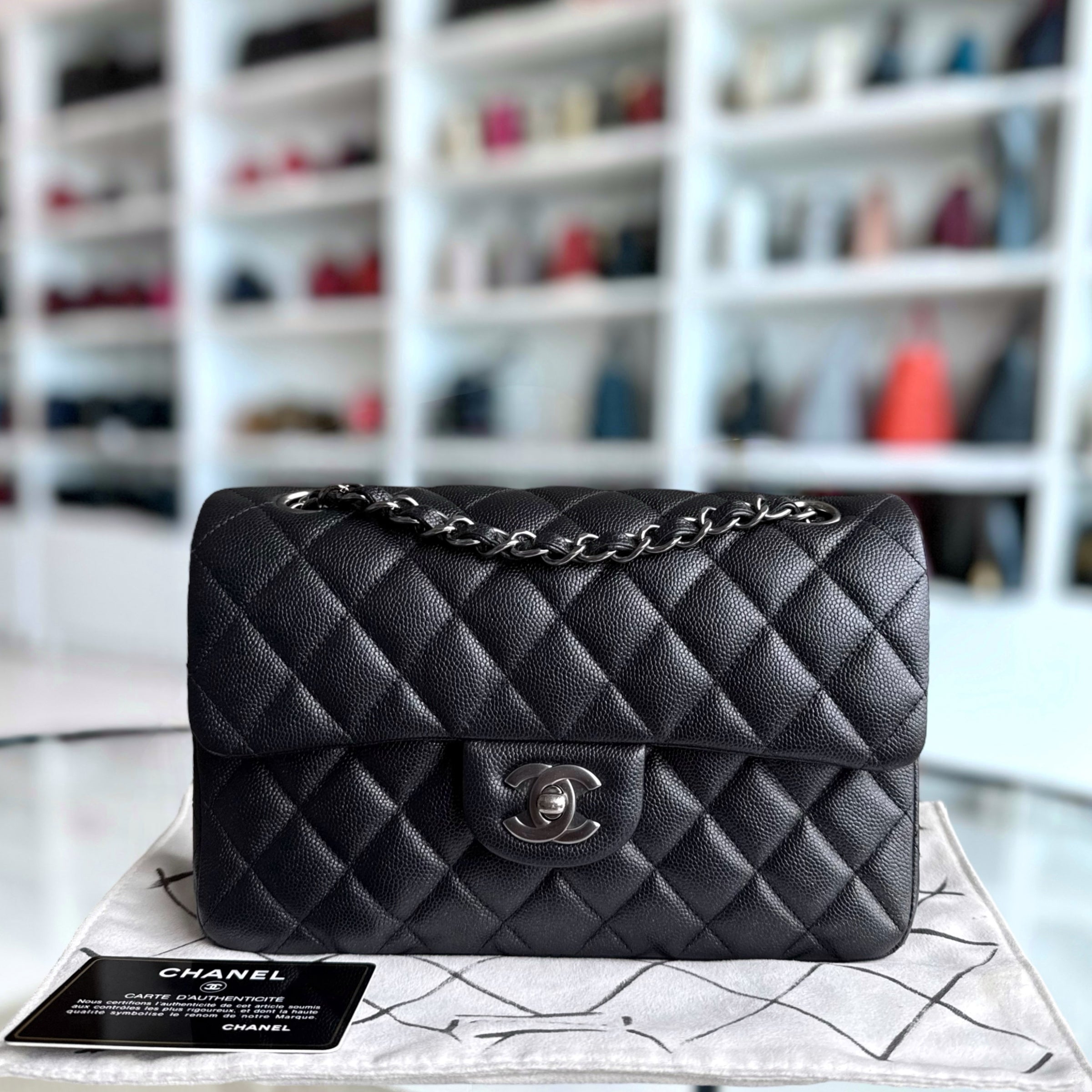 Chanel Classic Flap Small - Caviar 23CM Quilted Iridescent Black Silver Hardware Series 24