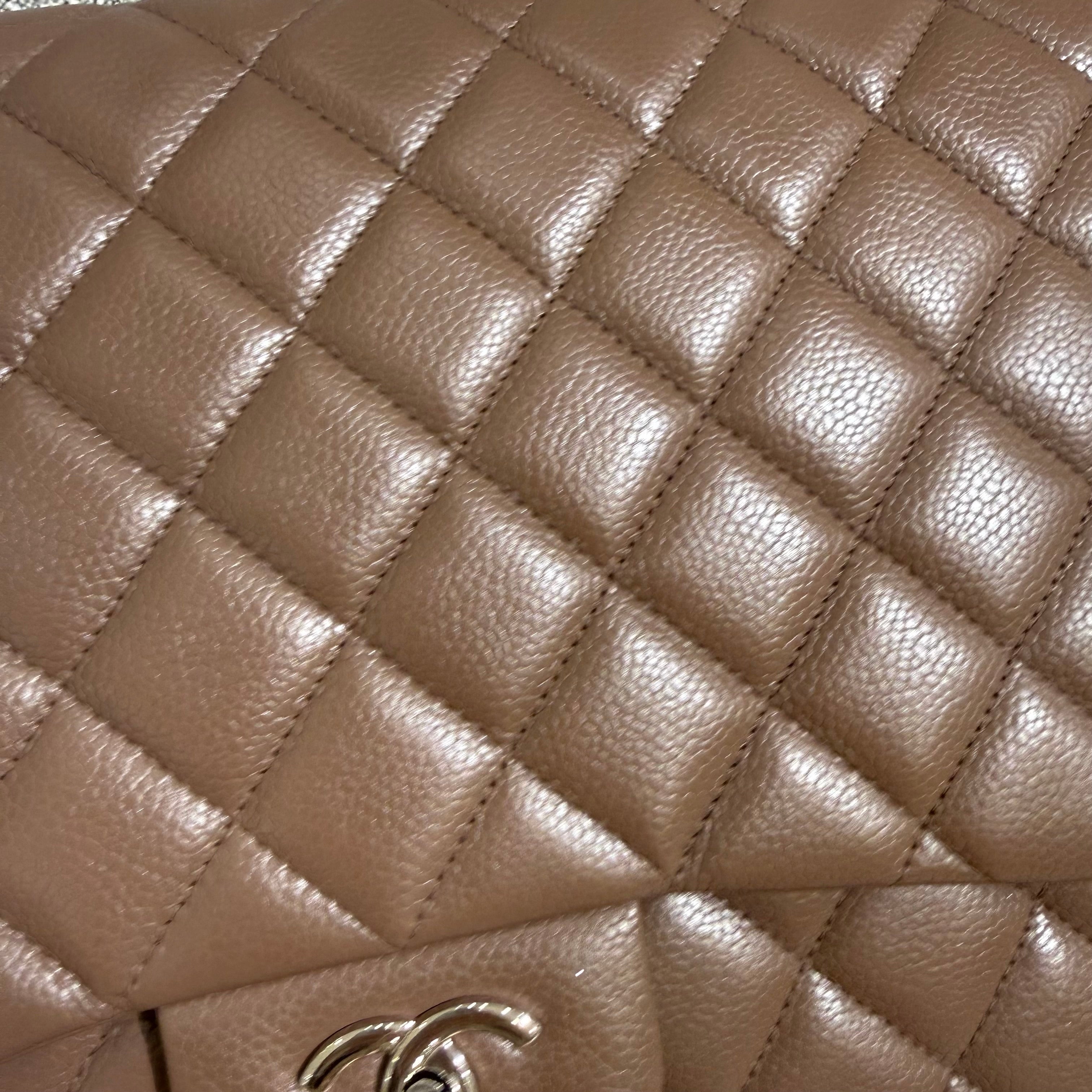 Chanel Classic Flap Maxi - Caviar 33CM Single Flap Quilted Brown Silver Harware