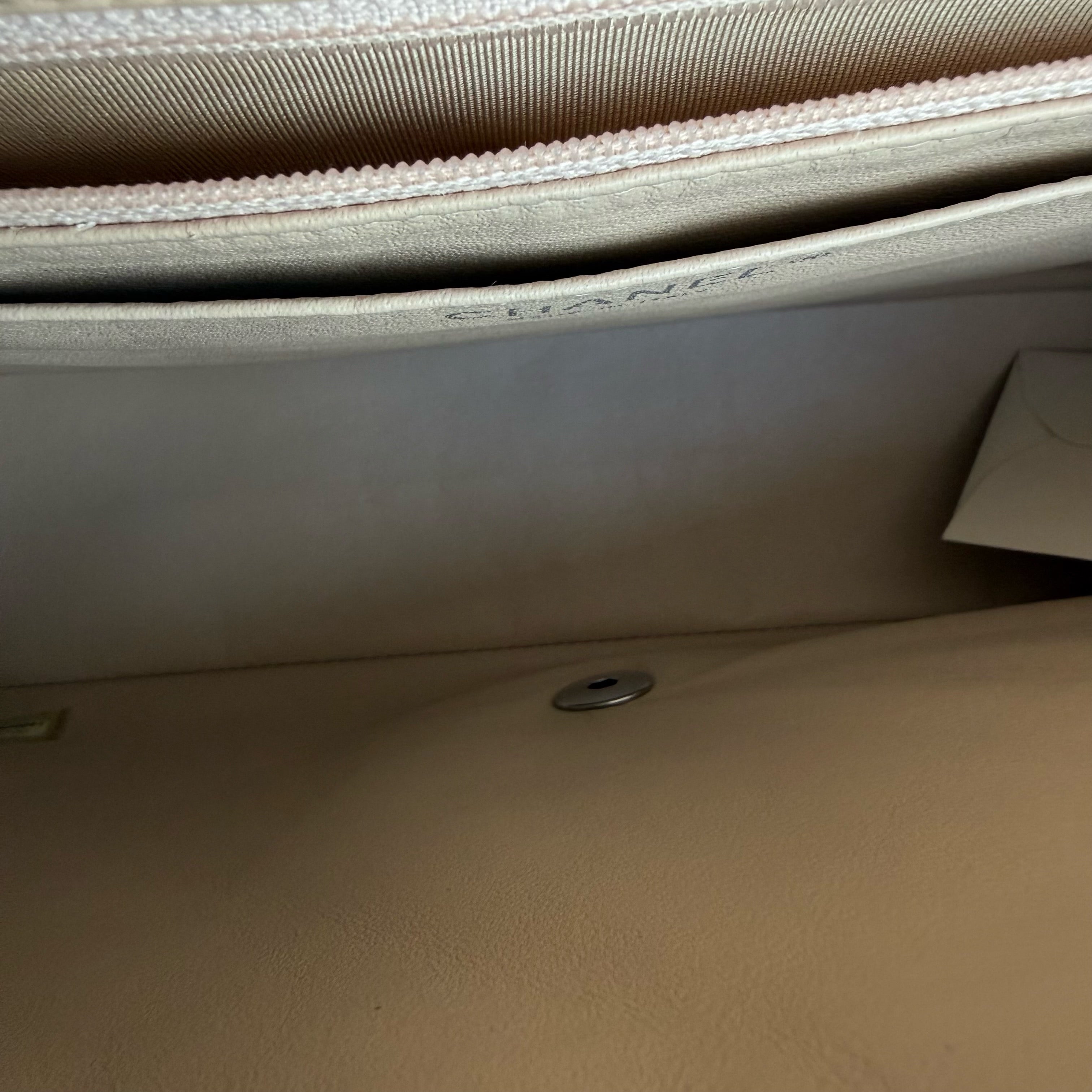 Chanel Classic Flap Jumbo - 30CM Single Flap Quilted Lambskin Beige Silver Hardware Series 14
