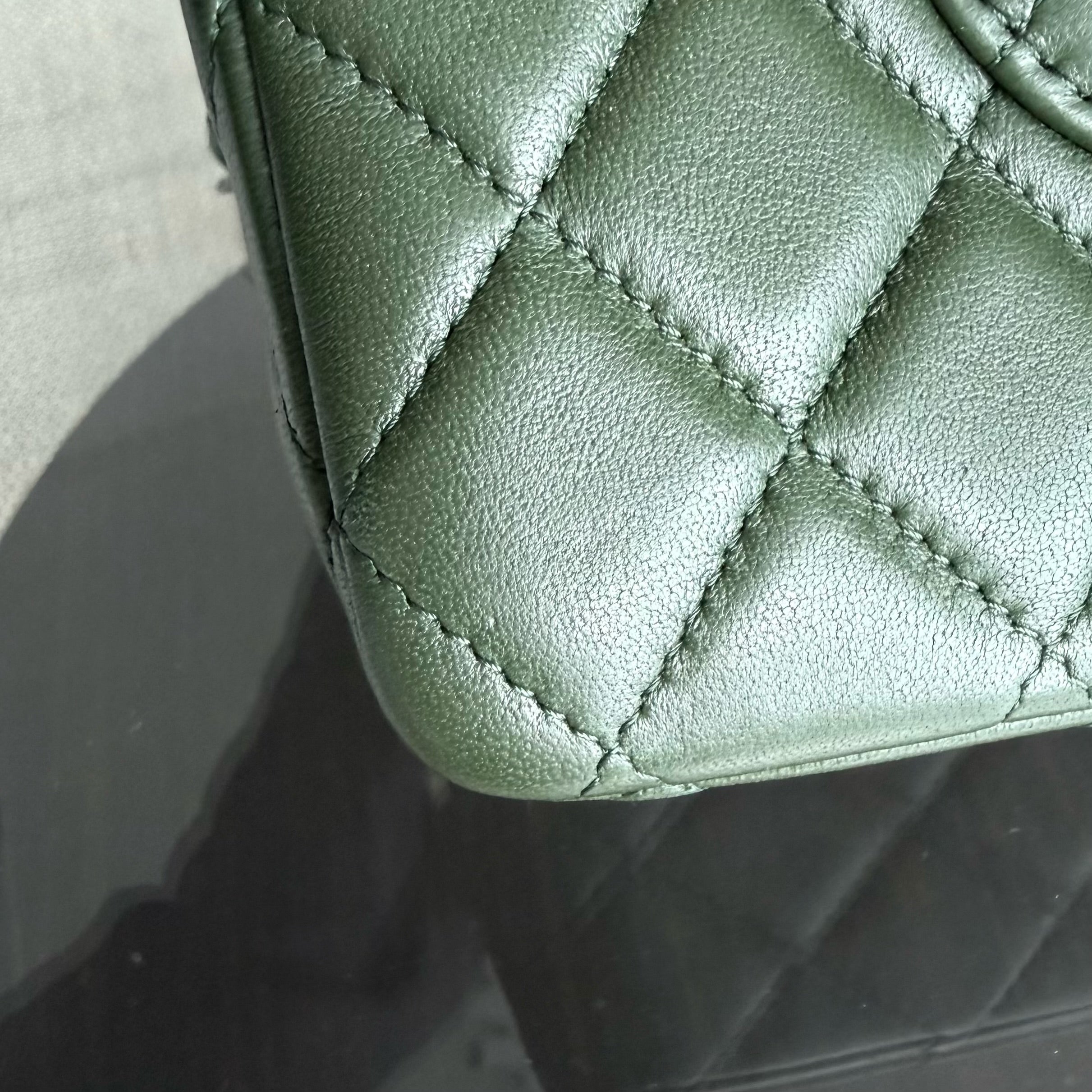 Chanel Classic Flap Medium - 25CM Quilted Lambskin Dark Green Silver Hardware Series 12