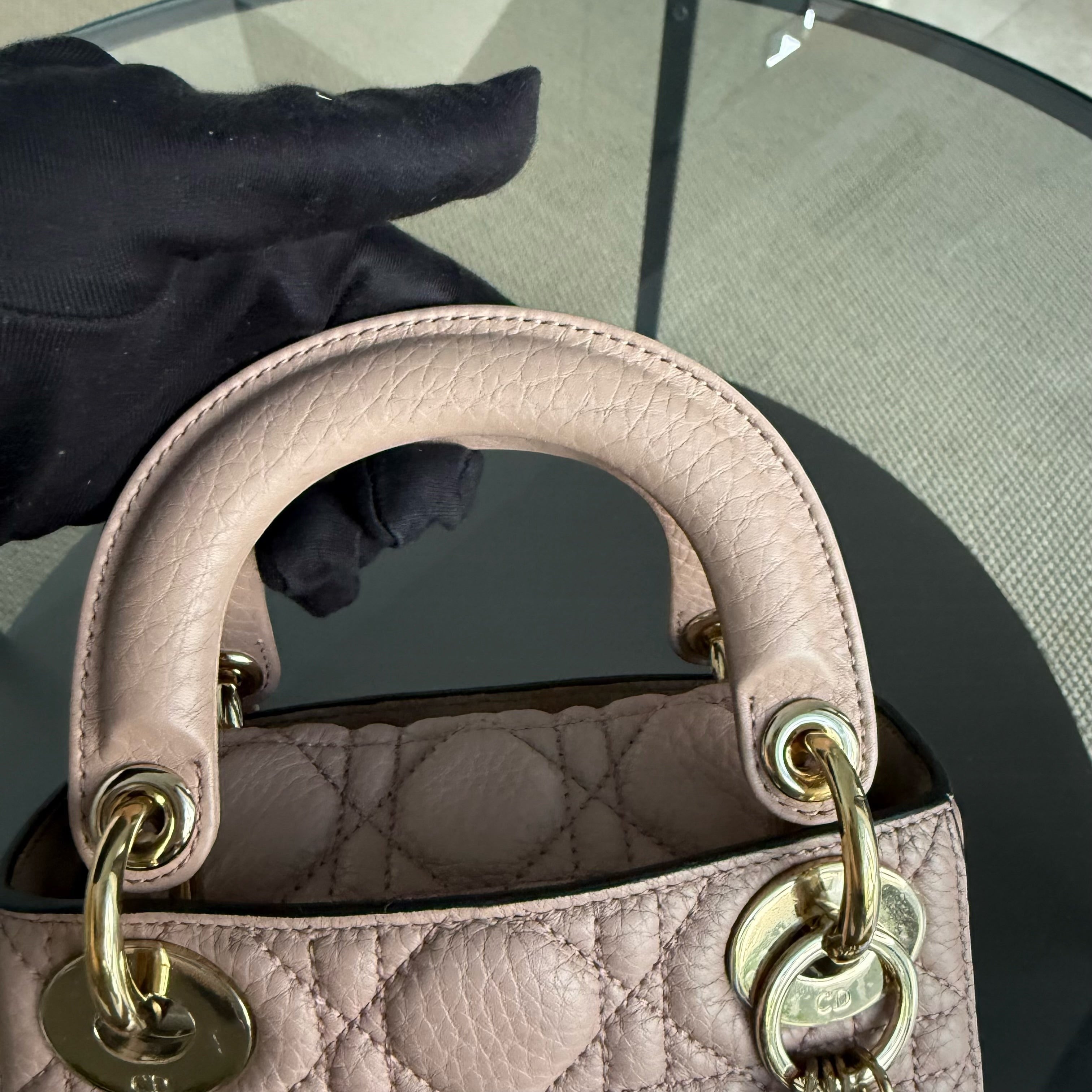 Dior Lady Mini - Cannage Grained Calfskin Blush Gold Hardware