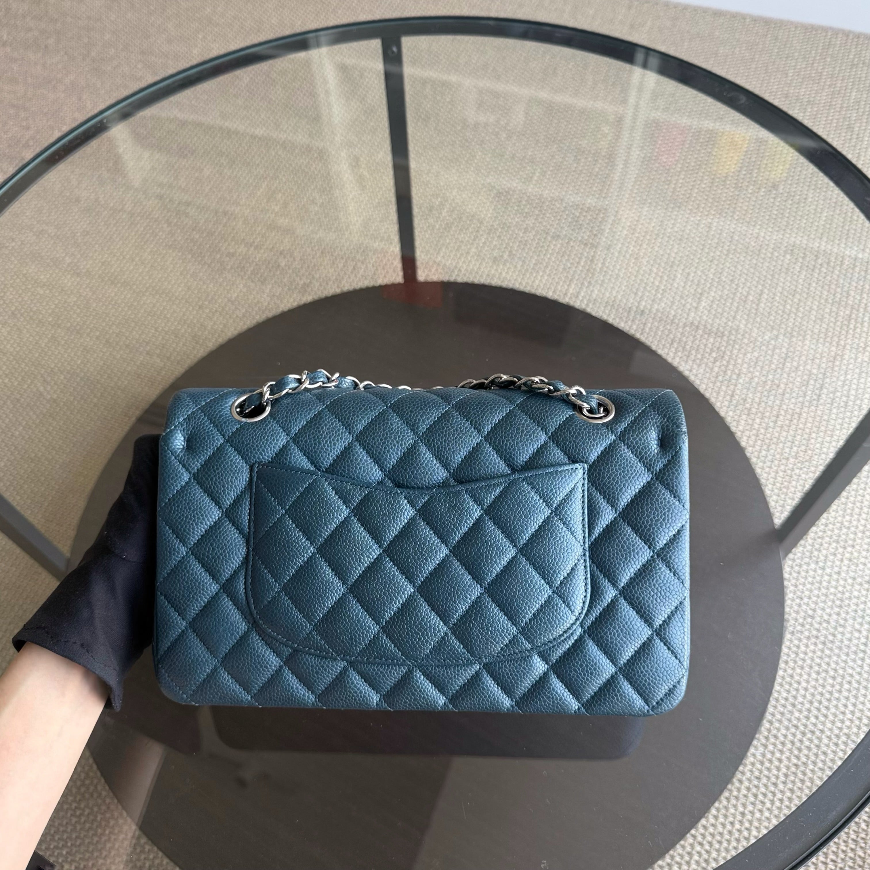 Chanel Classic Flap Medium - Caviar 25CM Quilted Grained Calfskin Blue Green Gold Hardware Series 20