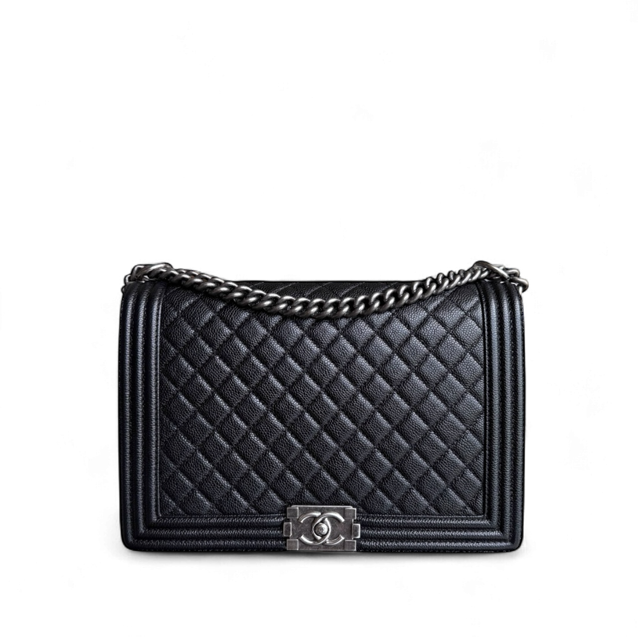 Chanel Boy Large - Quilted Caviar Black Silver Hardware Series 19