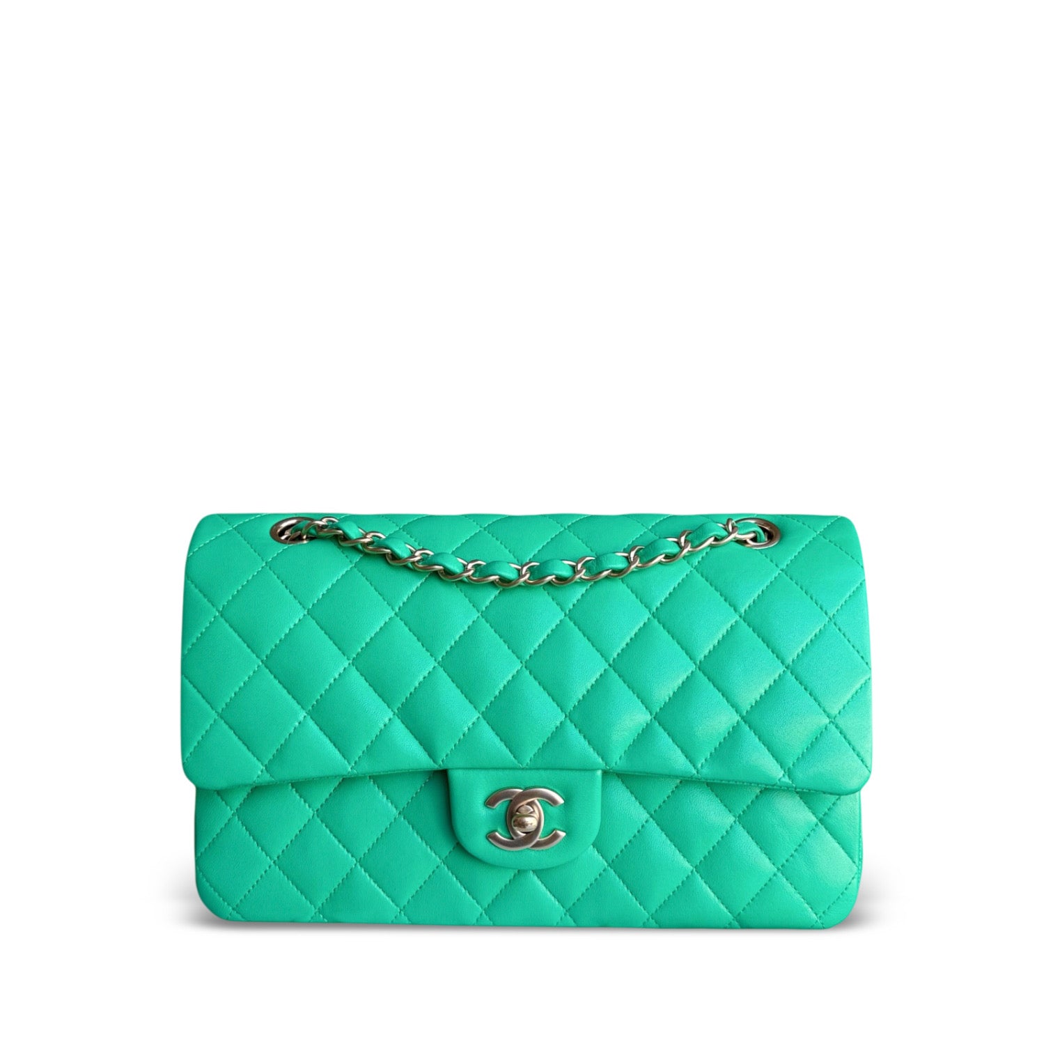 Chanel Classic Flap Medium - 25CM Quilted Lambskin Green Gold Hardware Series 18