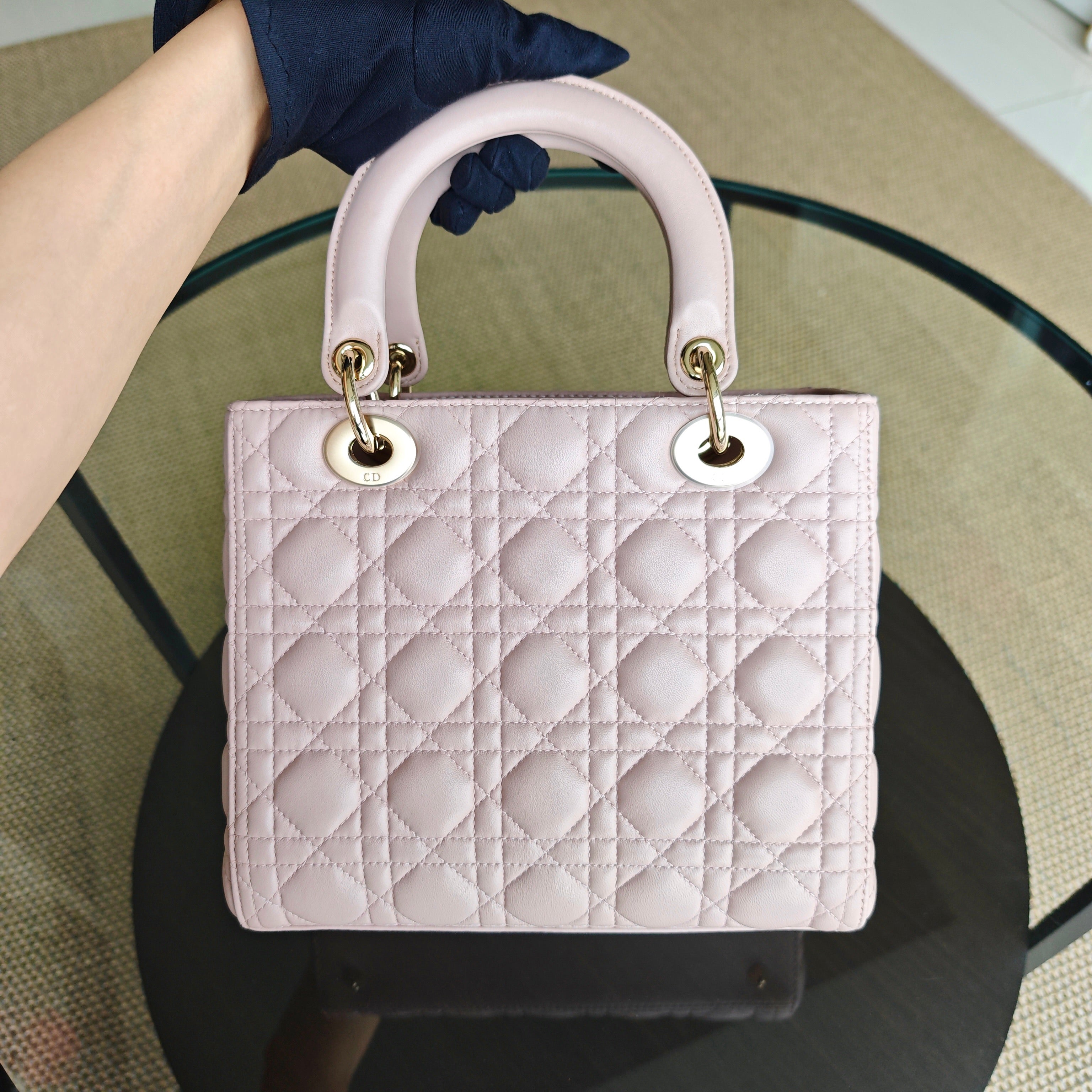 Dior Lady Medium Cannage Lambskin Light Pink Gold Hardware