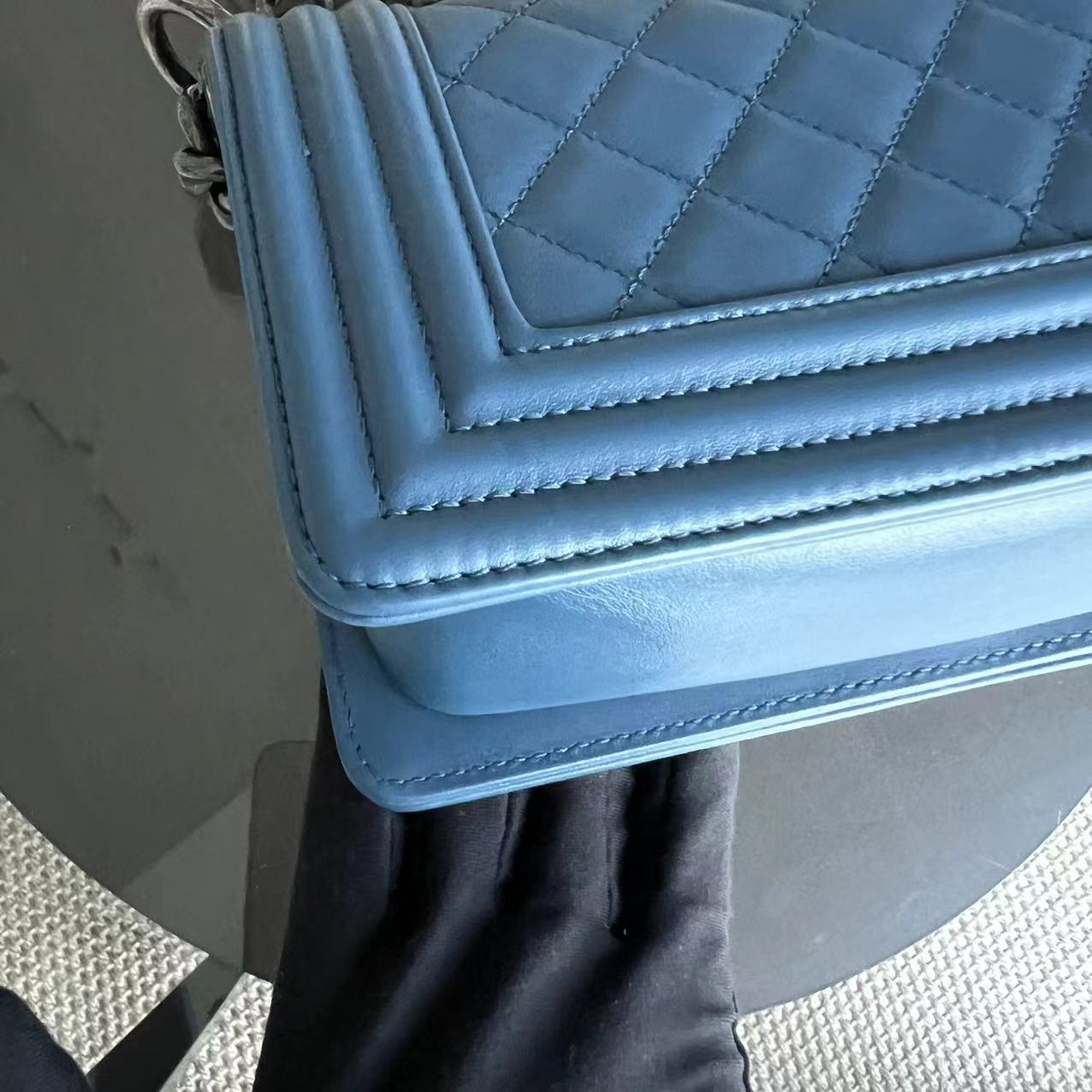 Small Boy Quilted Lambskin Blue Ruthenium Silver Hardware Series 23