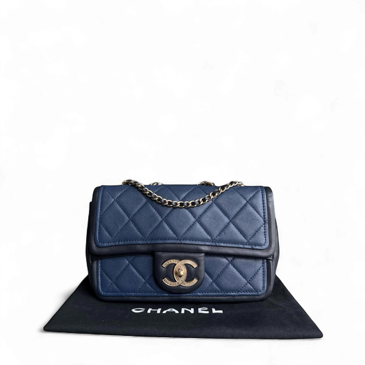 Chanel Seasonal Flap - 23CM Quilted Lambskin Bi-Color White Black Gold Hardware Series 19