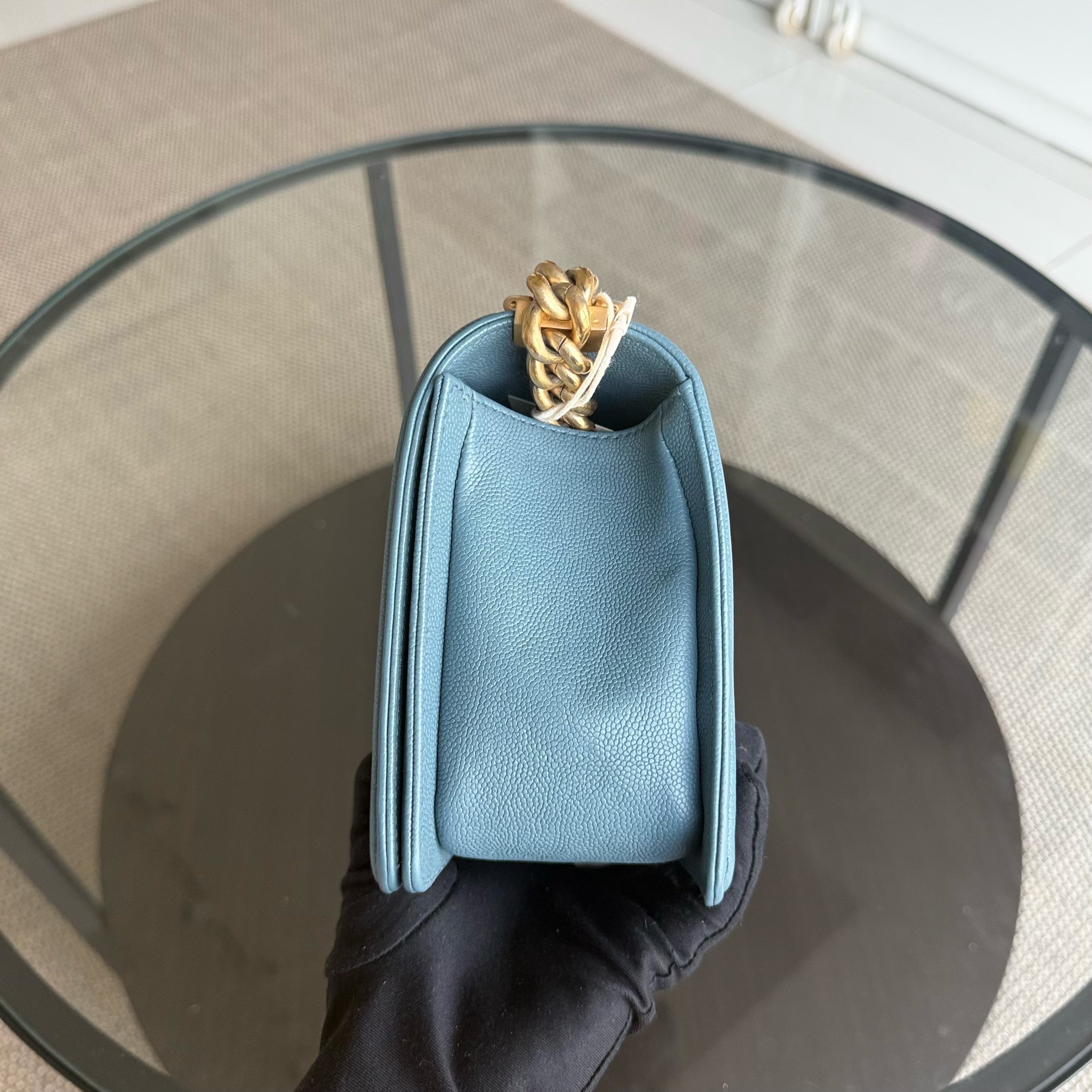 Chanel Boy Medium - Caviar 25CM Quilted Blue Gold Hardware 25