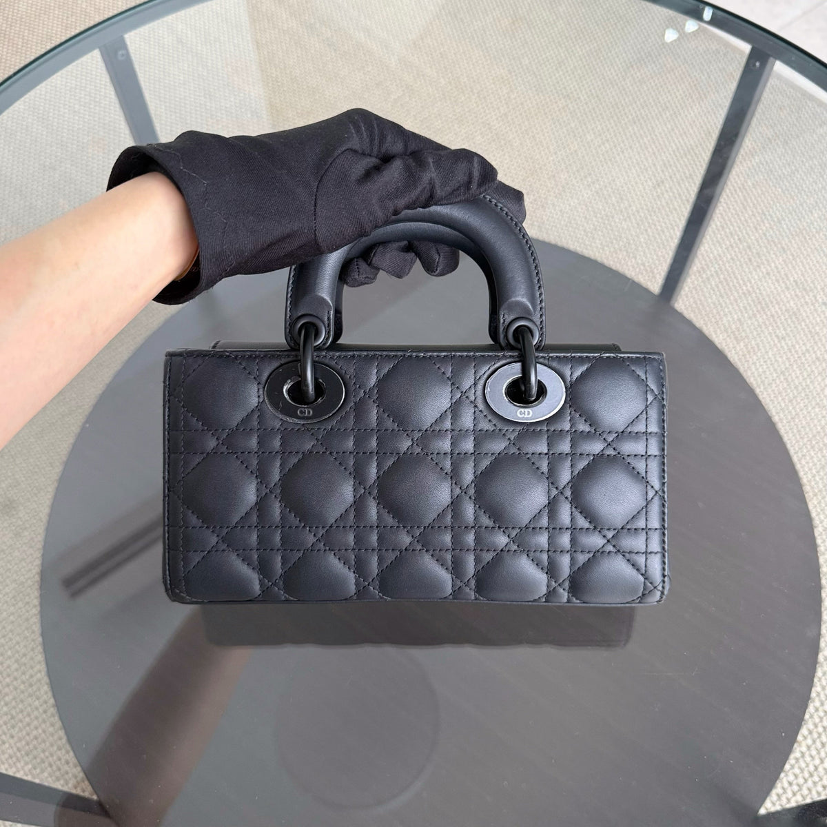 Dior D-Joy Small Lady - Cannage Calfskin Black All Black Hardware