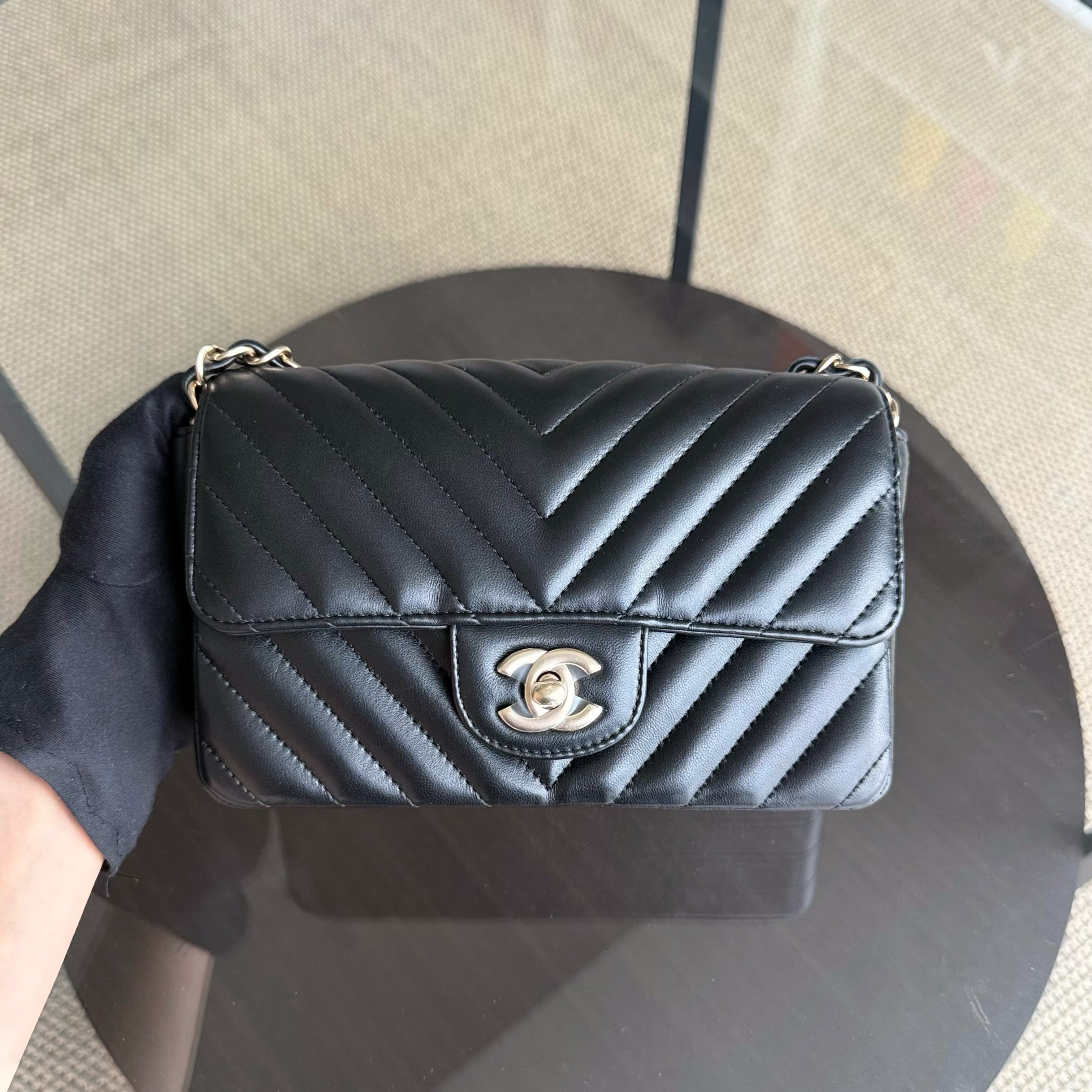 Chanel Classic Flap Mini - Chevron Lambskin Black Gold Hardware Series 25