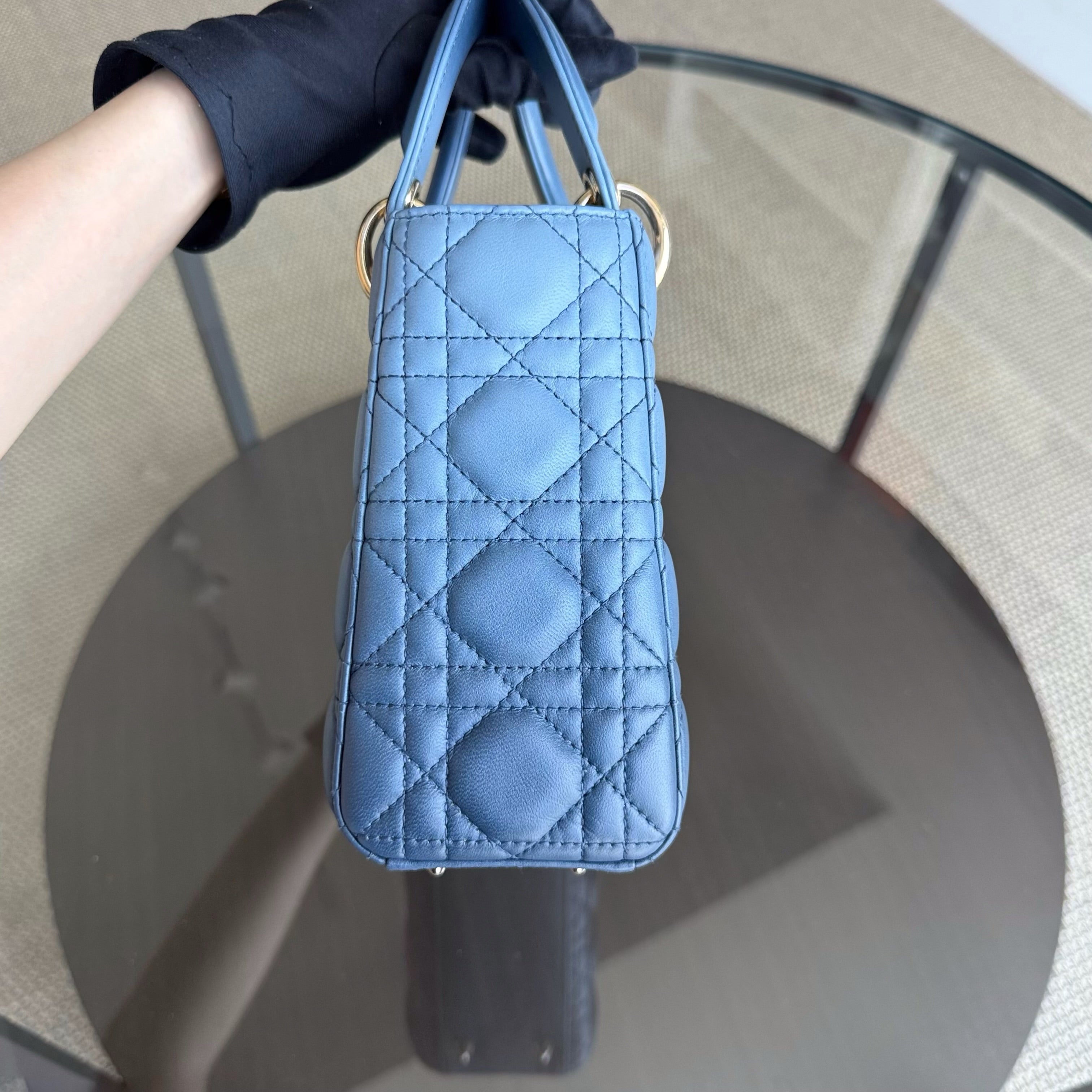 Dior Lady Small Flap - Cannage Lambskin Blue Gold Hardware MyABC