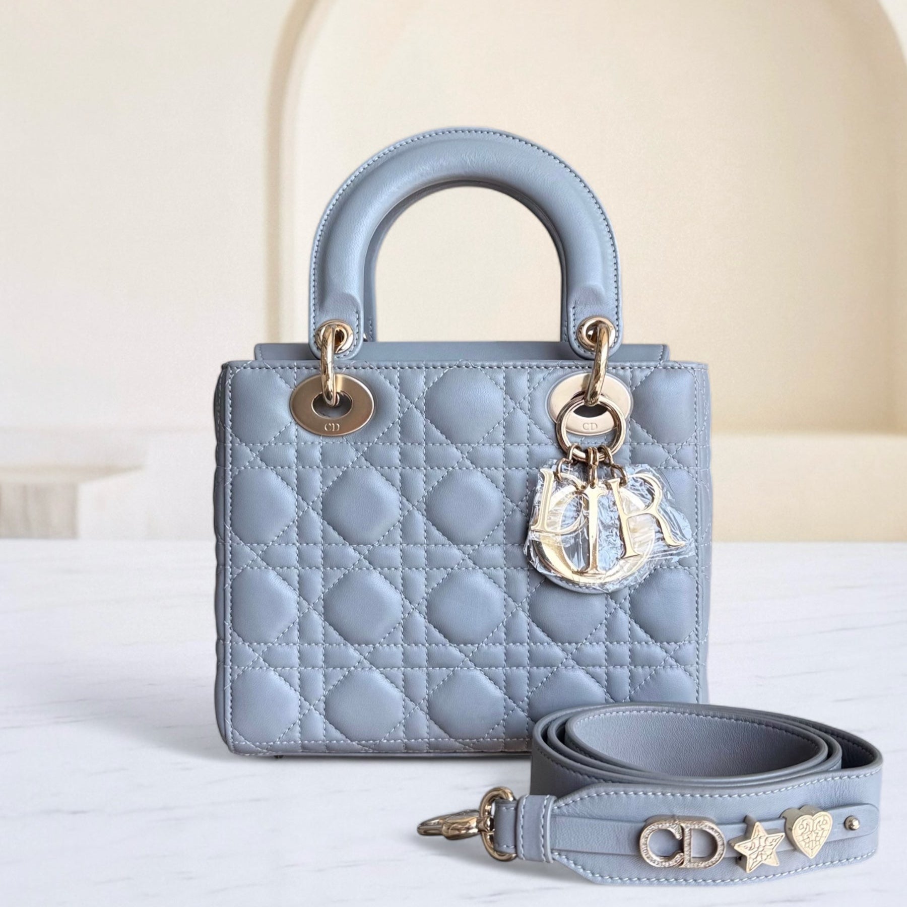 Dior Lady Flap ABC Small - Cannage Lambskin Grey Gray Gold Hardware MyABC