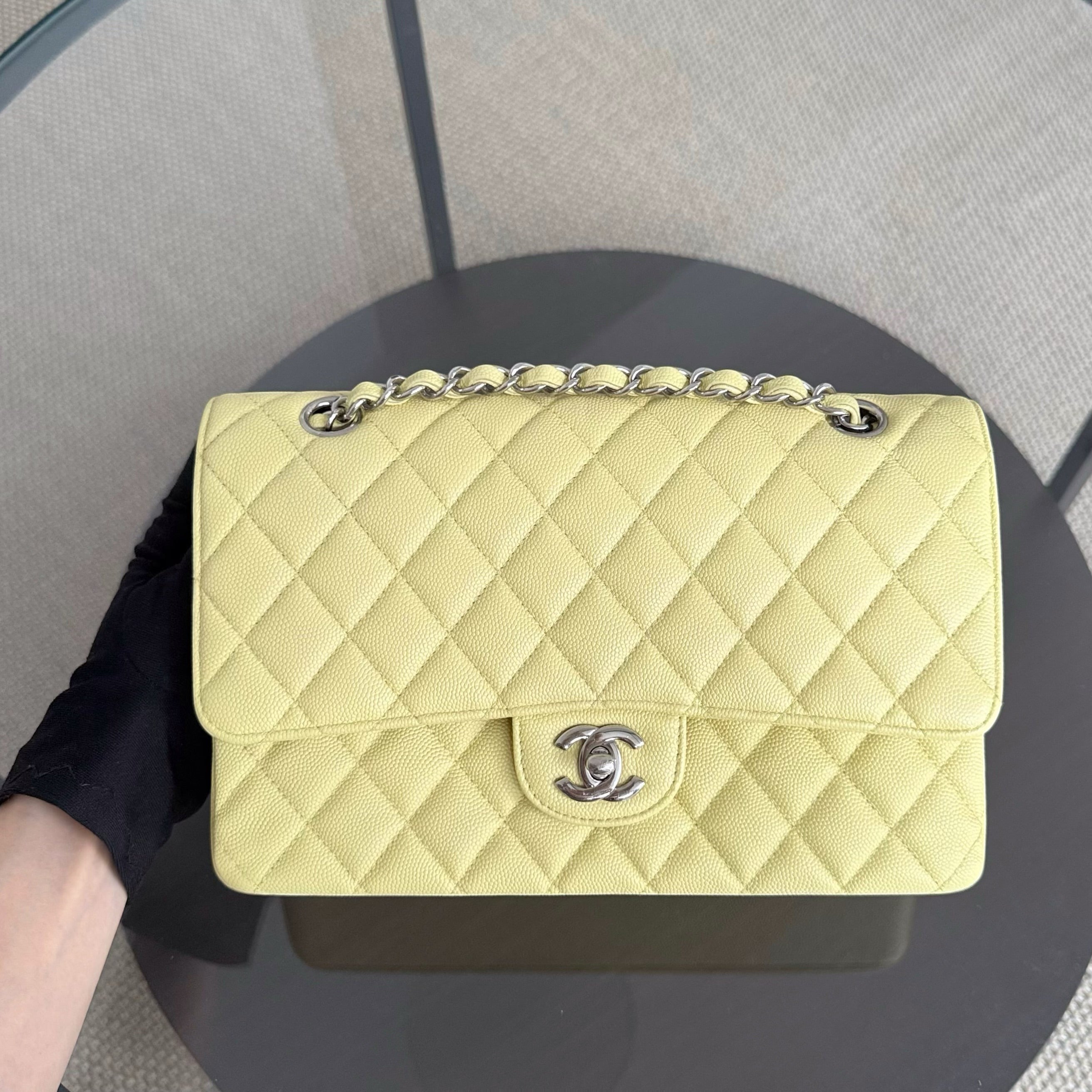 Chanel Classic Flap Medium - Caviar Quilted Light Yellow Silver Hardware Series 25