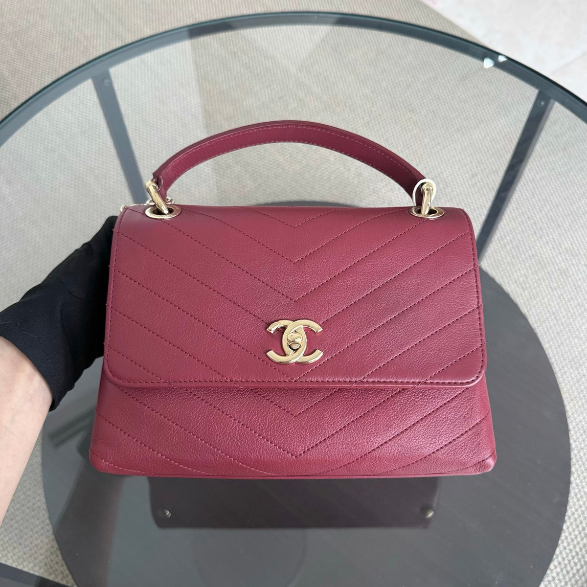Chanel Handle Medium - 24CM Caviar Quilted Dark Red Gold Hardware Series 25