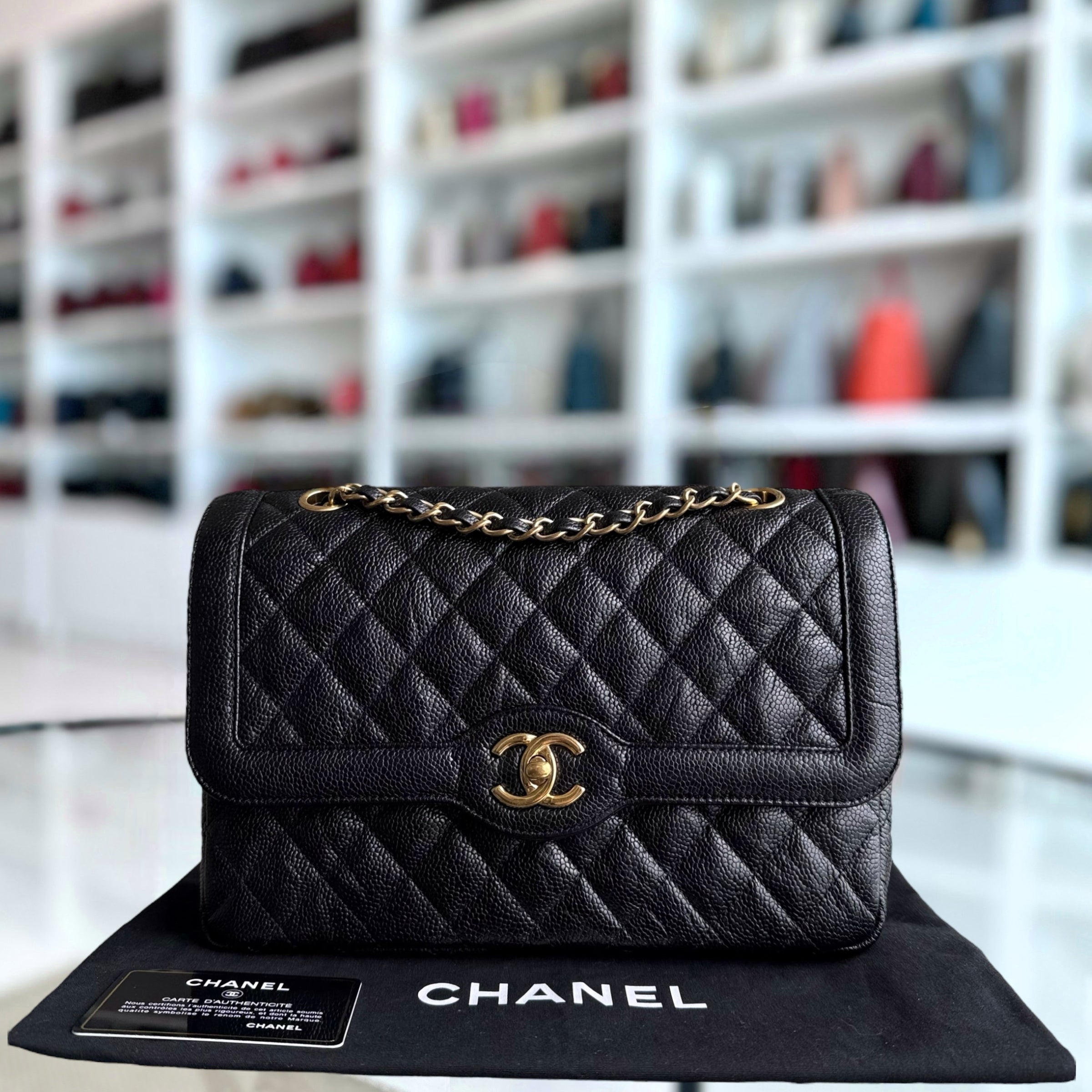 Chanel Seasonal Two-tone Flap Medium - Caviar Quilted Black Gold Hardware Series 21