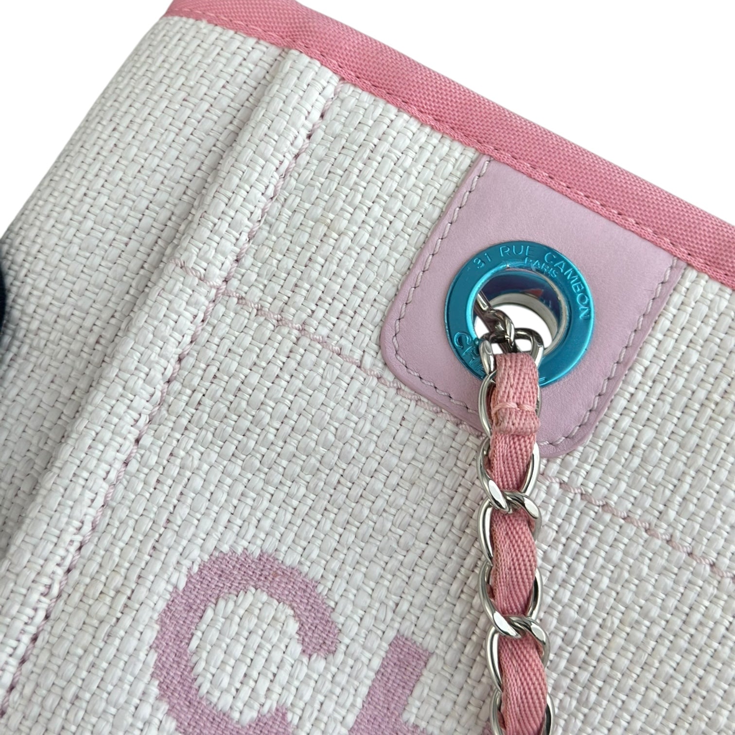 Chanel Deauville Mini - Fabric Tote Pink Silver Hardware Series 21